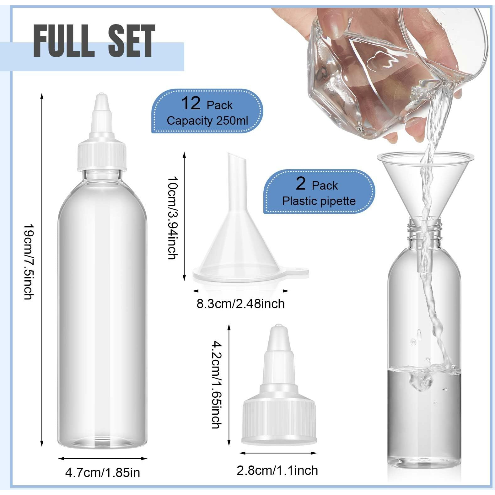 Barydat 12 Pcs Applicator Bottles For Hair, Squeeze Hair Oil Applicator Bottle Refillable Empty Plastic Bottles, Twist On Top Cap With Open Close Nozzle And 2 Funnels(8 Oz,Clear)