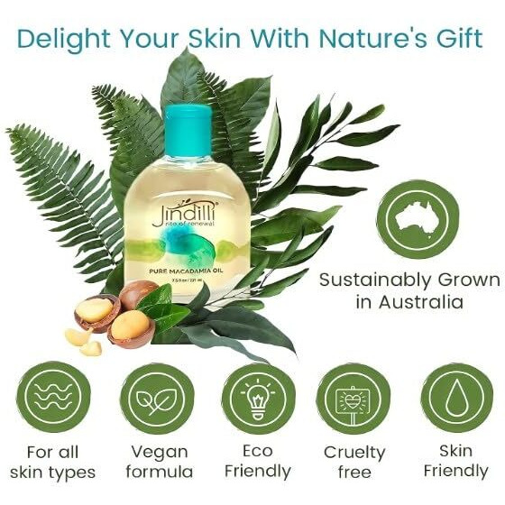 Jindilli Pure Macadamia Oil-Australian Cold-Pressed Refined, Filtered, All-Natural, Cruelty-Free-Travel Moisturizer For Hair, Skin, Nails, Massag-Sensitive Skin, Eczema, Rosacea And Psoriasis-3.4 Oz