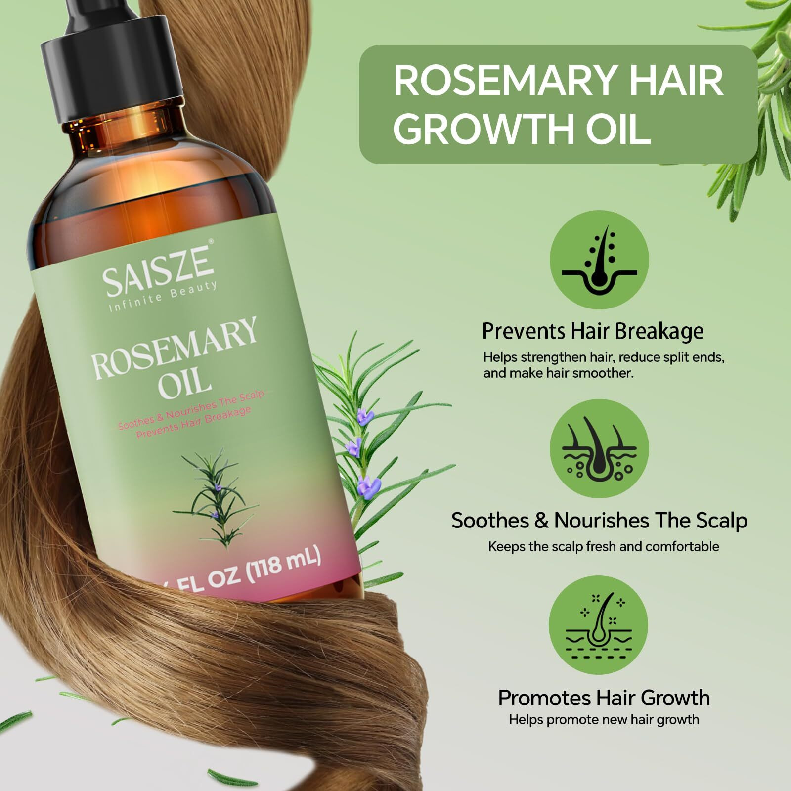 Rosemary Oil For Hair Growth, 4 Fl Oz Organic Oil For Nourishes Scalp, Strengthens Hair