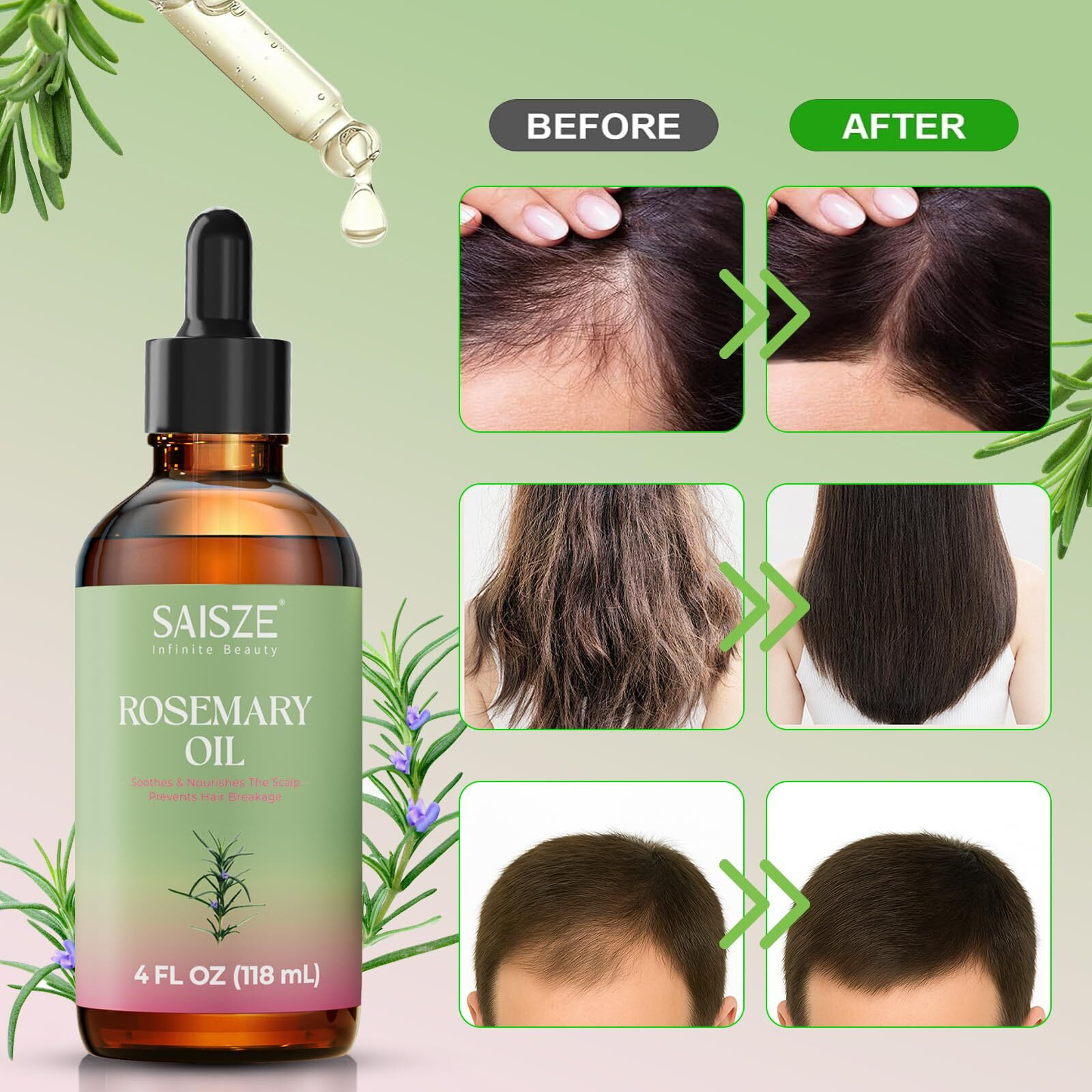 Rosemary Oil For Hair Growth, 4 Fl Oz Organic Oil For Nourishes Scalp, Strengthens Hair