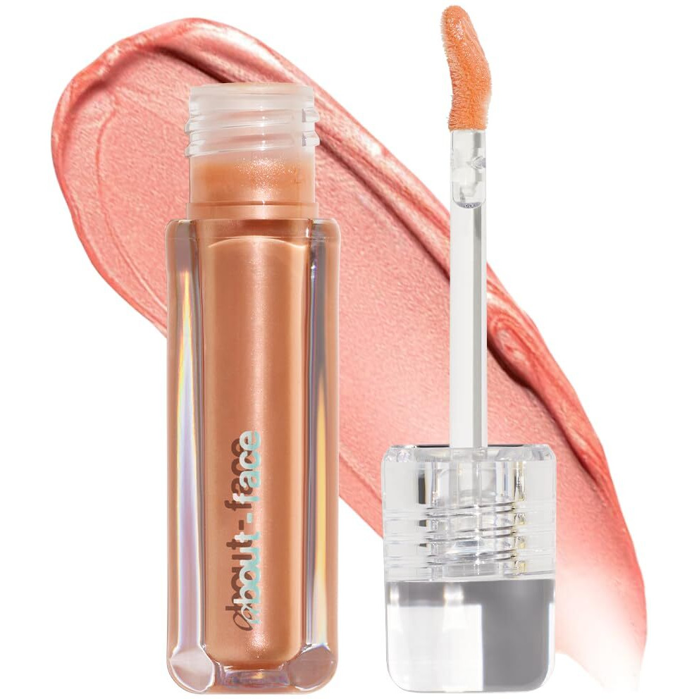 About-Face Light Lock Lip Gloss Such Great Heights - Non-Sticky, High-Shine Lip Oil Gloss With Coconut Oil, Peppermint & Lavender - Vegan, Cruelty-Free, Clean Beauty - 0.21 Oz (Shimmering Pale Peach)