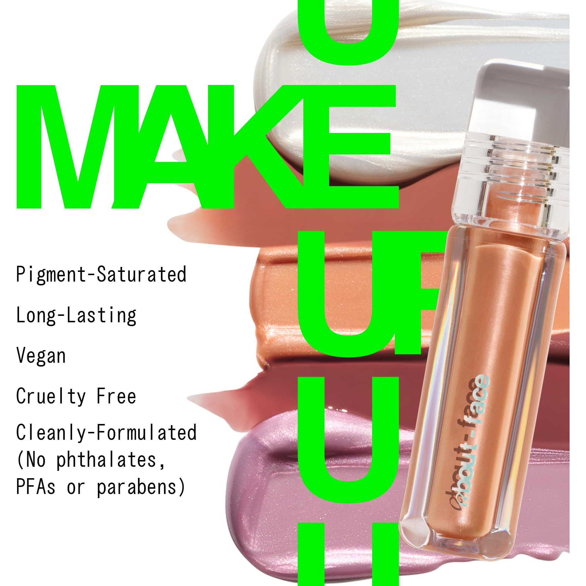 About-Face Light Lock Lip Gloss Such Great Heights - Non-Sticky, High-Shine Lip Oil Gloss With Coconut Oil, Peppermint & Lavender - Vegan, Cruelty-Free, Clean Beauty - 0.21 Oz (Shimmering Pale Peach)