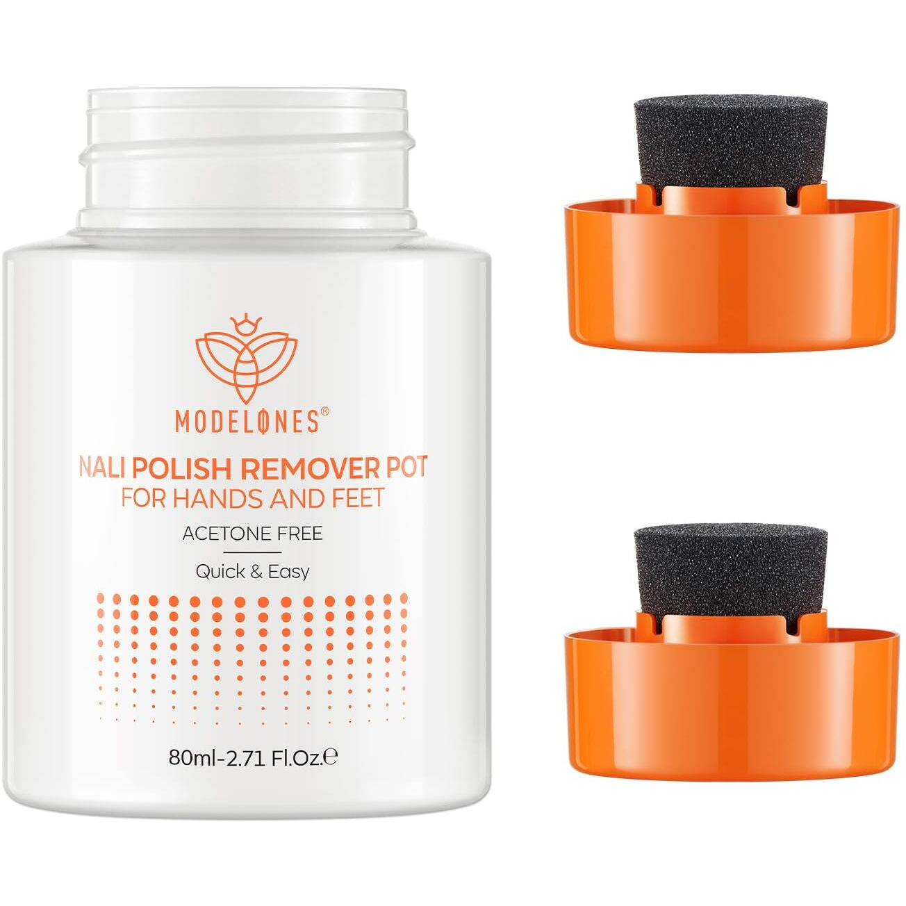 Modelones Acetone-Free Non-Drying Nail Polish Remover Pot With Jojoba Oil And Extra Sponge-Top Lid, Fingernail Polish Removal Gentle Formula For Salon & Home Nail Art 2.71 Fl Oz