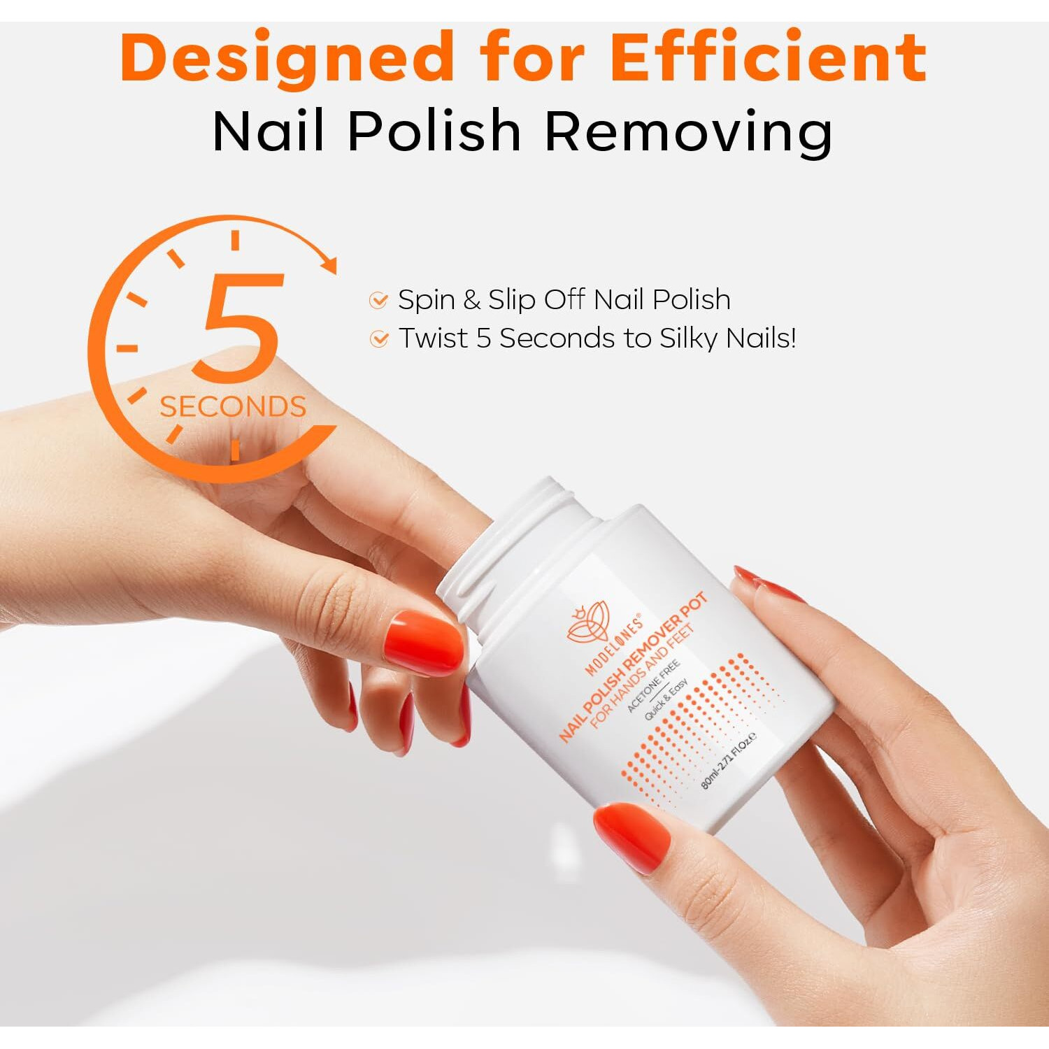 Modelones Acetone-Free Non-Drying Nail Polish Remover Pot With Jojoba Oil And Extra Sponge-Top Lid, Fingernail Polish Removal Gentle Formula For Salon & Home Nail Art 2.71 Fl Oz