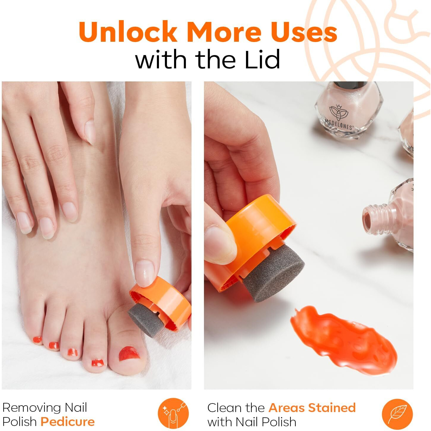 Modelones Acetone-Free Non-Drying Nail Polish Remover Pot With Jojoba Oil And Extra Sponge-Top Lid, Fingernail Polish Removal Gentle Formula For Salon & Home Nail Art 2.71 Fl Oz