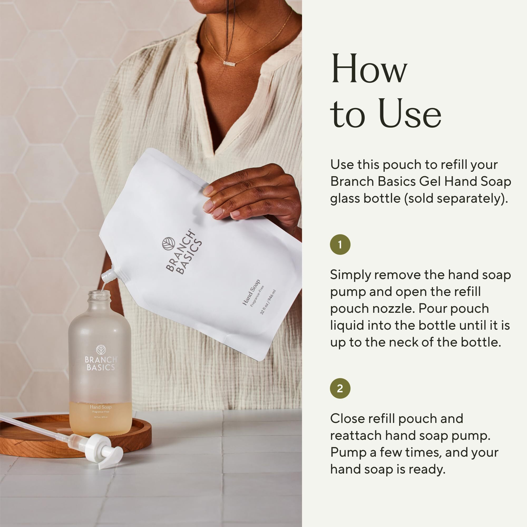 Branch Basics Gel Hand Soap Refill - 32Oz Pouch | Plant & Mineral-Based Formula With Aloe, Chamomile & Meadowfoam Oil | Fragrance-Free, Gentle & Safe For Sensitive Skin