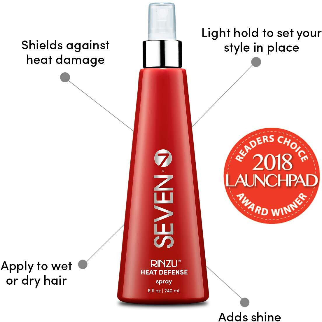 Seven Haircare Rinzu Heat Defense Hair Spray, Heat Protection Spray For Hair With Castor Oil, Pro Vitamin B5, Shields Up To 450F, Reduces Frizz, Adds Shine & Enhances Volume, Made In Usa, 8 Oz