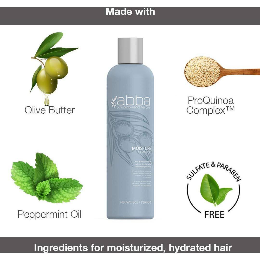 Abba - Pure Moisture Essentials Value Trio - Shampoo, Conditioner & Bonus All-In-One Leave-In Spray - Hydrating & Nourishing - Olive Butter & Peppermint Oil