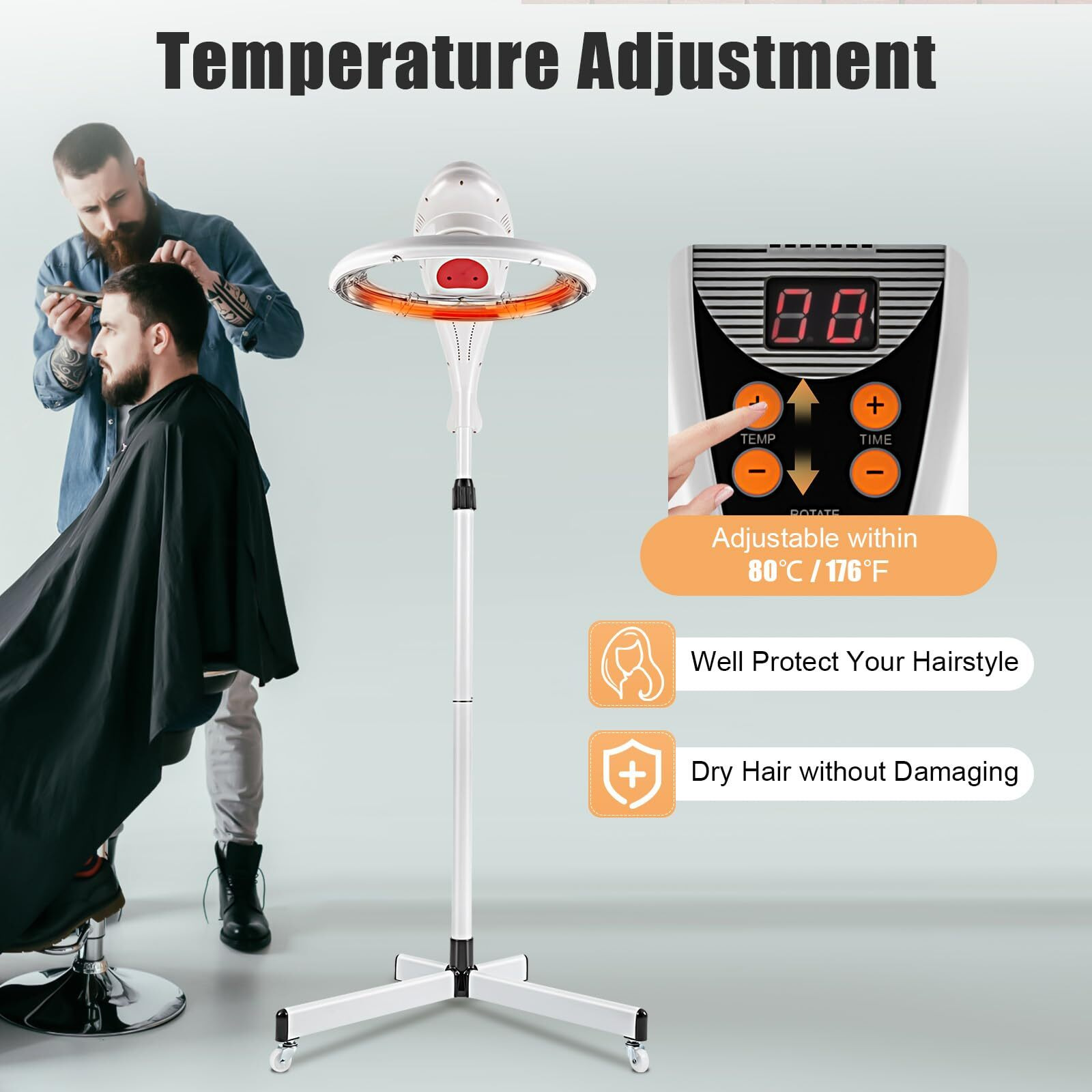 Yiyibyus Stand Hair Dryer, Professional Orbiting Rotating Hair Processor Hair Dyeing, Oil Treatment, Hair Drying, Heating, Perm Styling For Salon Spa (White)