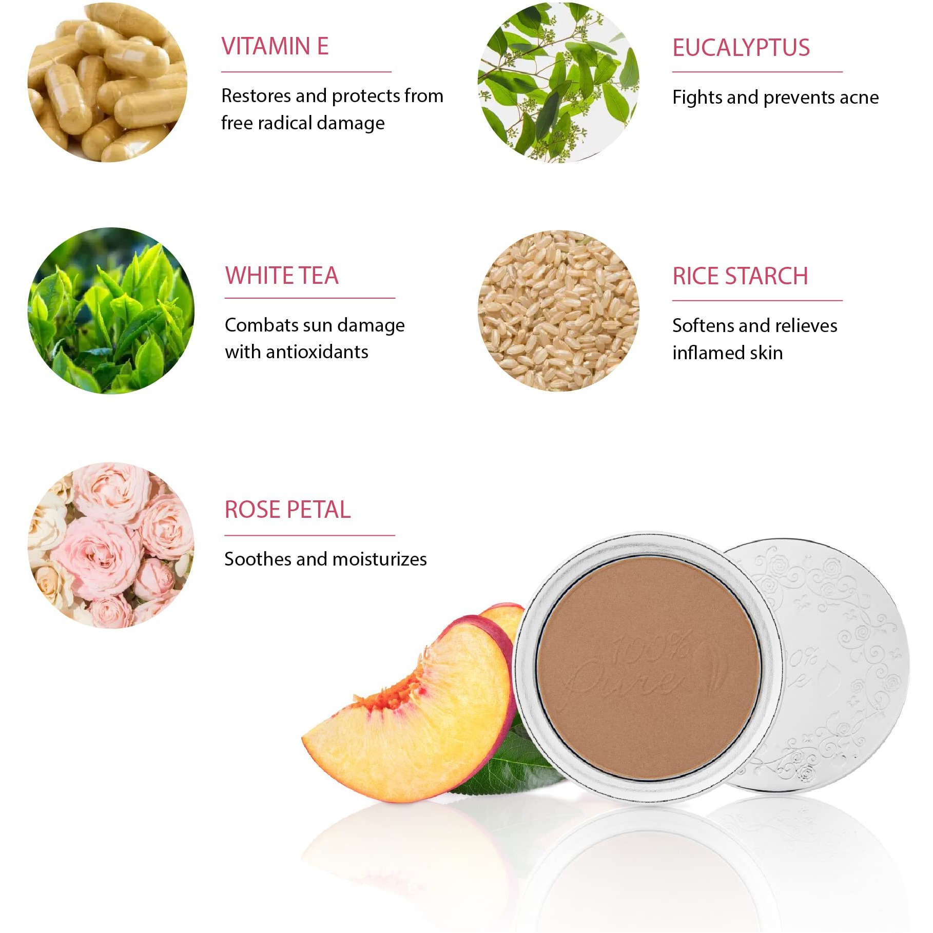 100% Pure Powder Foundation Matte Finish Face Makeup - Oil Absorbing Pressed Poreless Concealer - Vegan Fruit Pigmented Mousse Color (Tan-Deep Shade W/Yellow Undertones) - 0.32 Oz