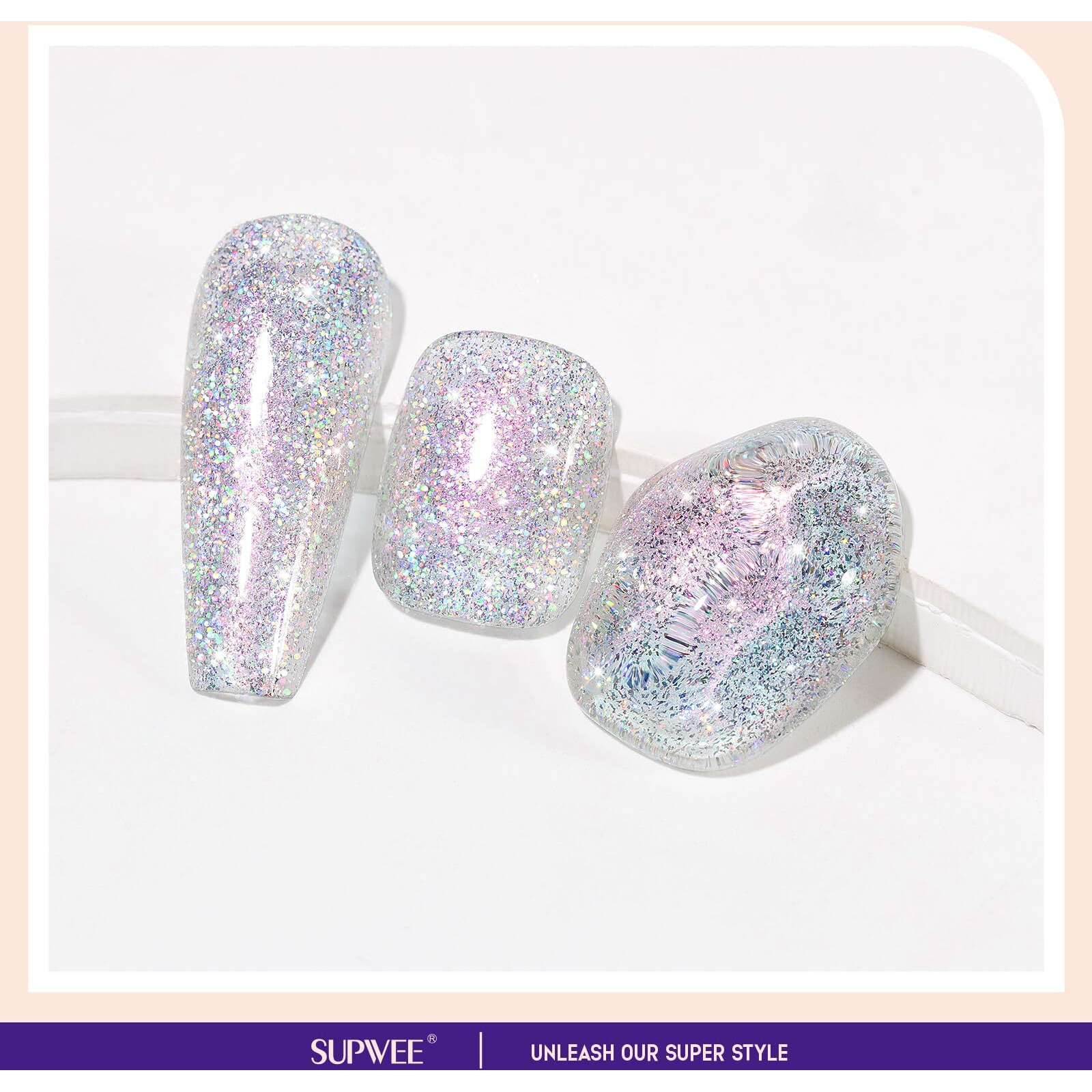 Supwee Glitter Holographic Nail Polish Quick Dry High Glossy Shiny Shimmer Nail Polish Oil-Based Holo Fingernail And Toenail Air Dry Fast Beauty Art Manicure Gift For Women Girls 16Ml, 0.54Fl Oz