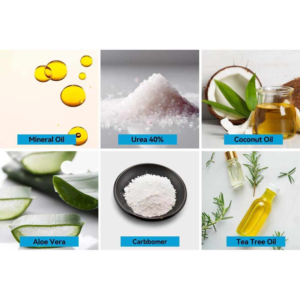 Clear Urea Cream 40% + 1% Hyaluronic Acid (4Oz) | Softens Cracked Heels & Dry Skin Urea Cream 40 Percent - Infused W Tea Tree & Coconut Oil | Callus & Corn Treatment | Made In Usa