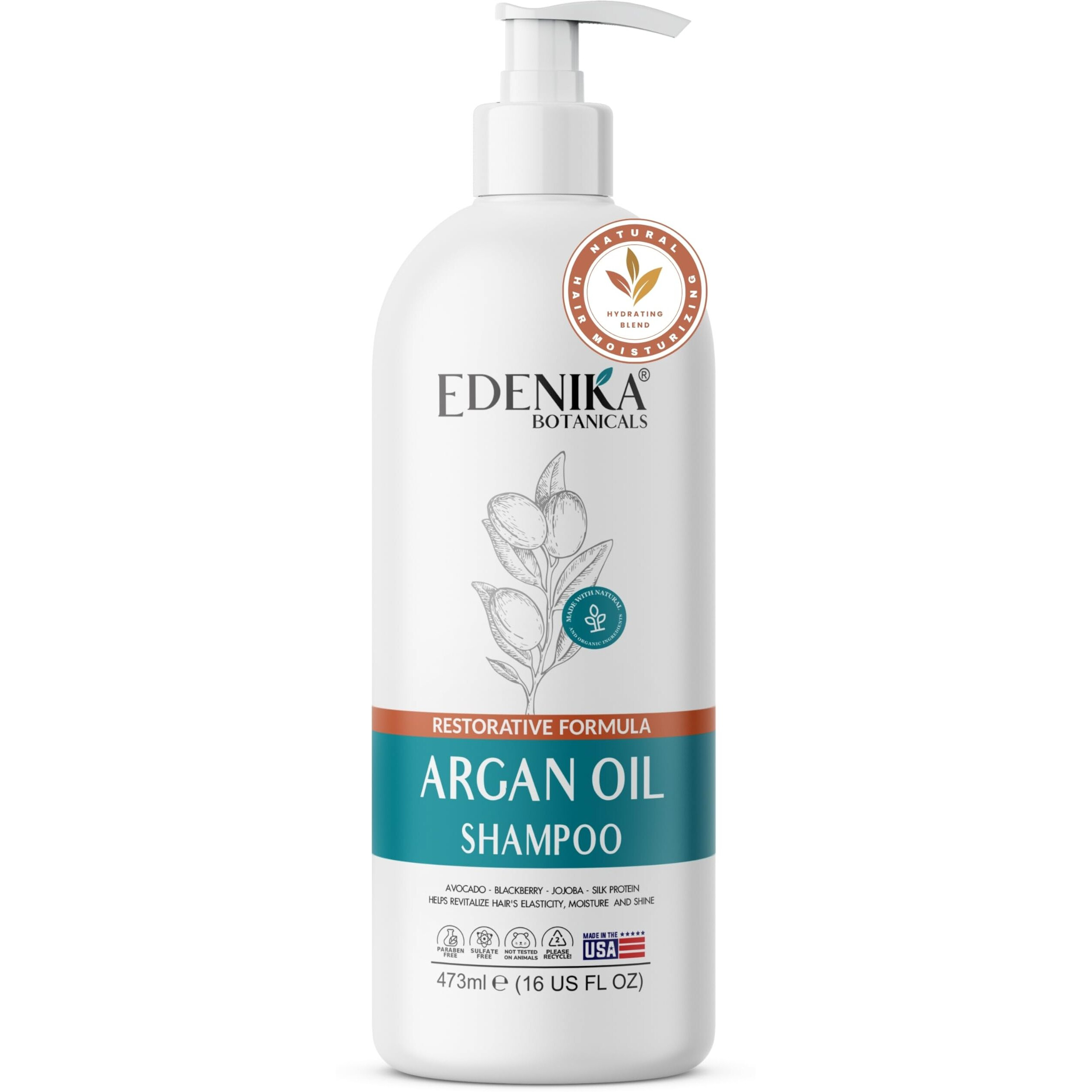Edenika Botanicals Moroccan Argan Oil Shampoo With Biotin | Repairs Treated, Dry & Damaged Hair, Deeply Hydrating & Nourishing, Paraben & Sulfate Free, Men & Women (16 Fl Oz Each)