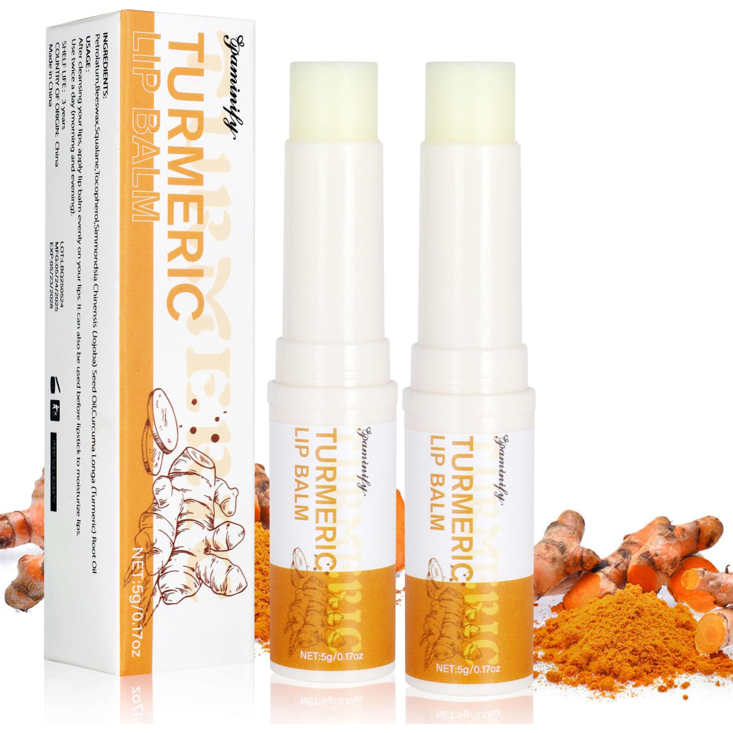 Turmeric Lip Balm For Smokers With Root Oil - Brightening For Dark Lips, Long-Lasting Moisturizer For Dry, Cracked, And Dull Lips - All Natural Hydrating Skin Care, 2 Pcs