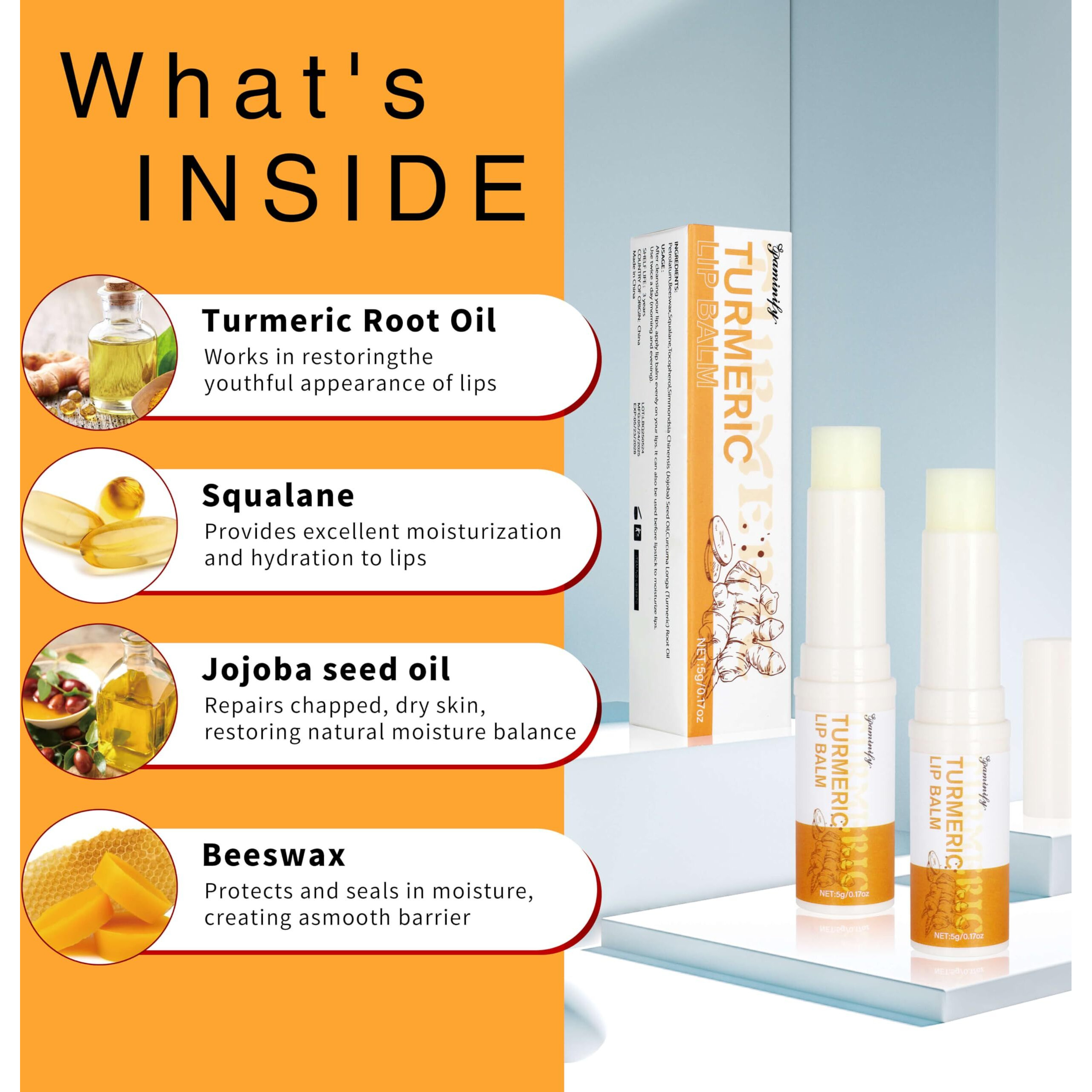 Turmeric Lip Balm For Smokers With Root Oil - Brightening For Dark Lips, Long-Lasting Moisturizer For Dry, Cracked, And Dull Lips - All Natural Hydrating Skin Care, 2 Pcs