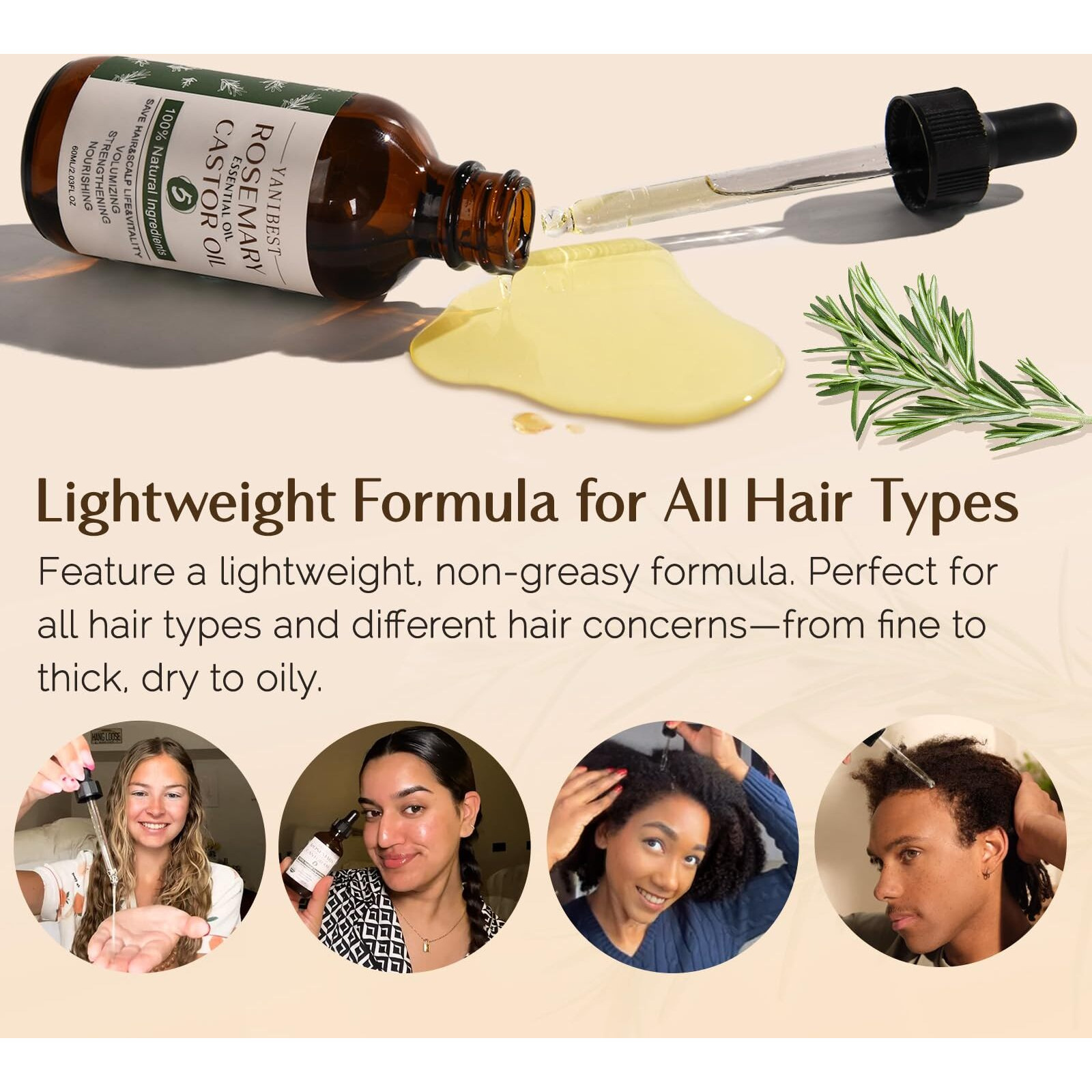Yanibest Rosemary Oil 2 Pack, Rosemary Hair Oil For Thickening Hair, Nourish Moisturize Hair, Improve Scalp Health