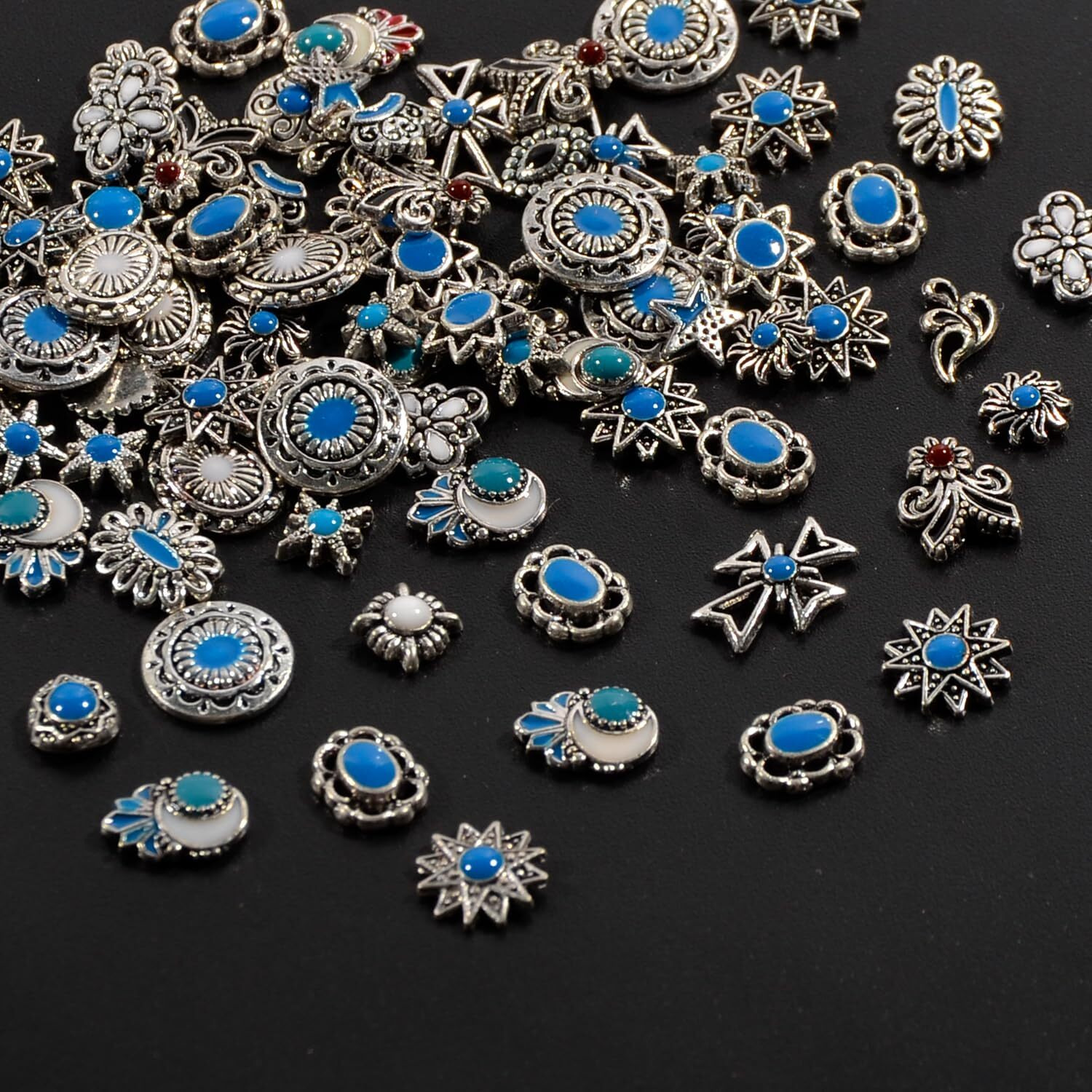 Baiyiyi 3D Mixed Pattern Vintage Alloy Nail Charms,30 Pcs Metal Retro Dripping Oil Marble Nail Art Rhinestone Nail Gems Nail Jewels For Acrylic Nails Women Diy Nail Decorations Craft Supplies
