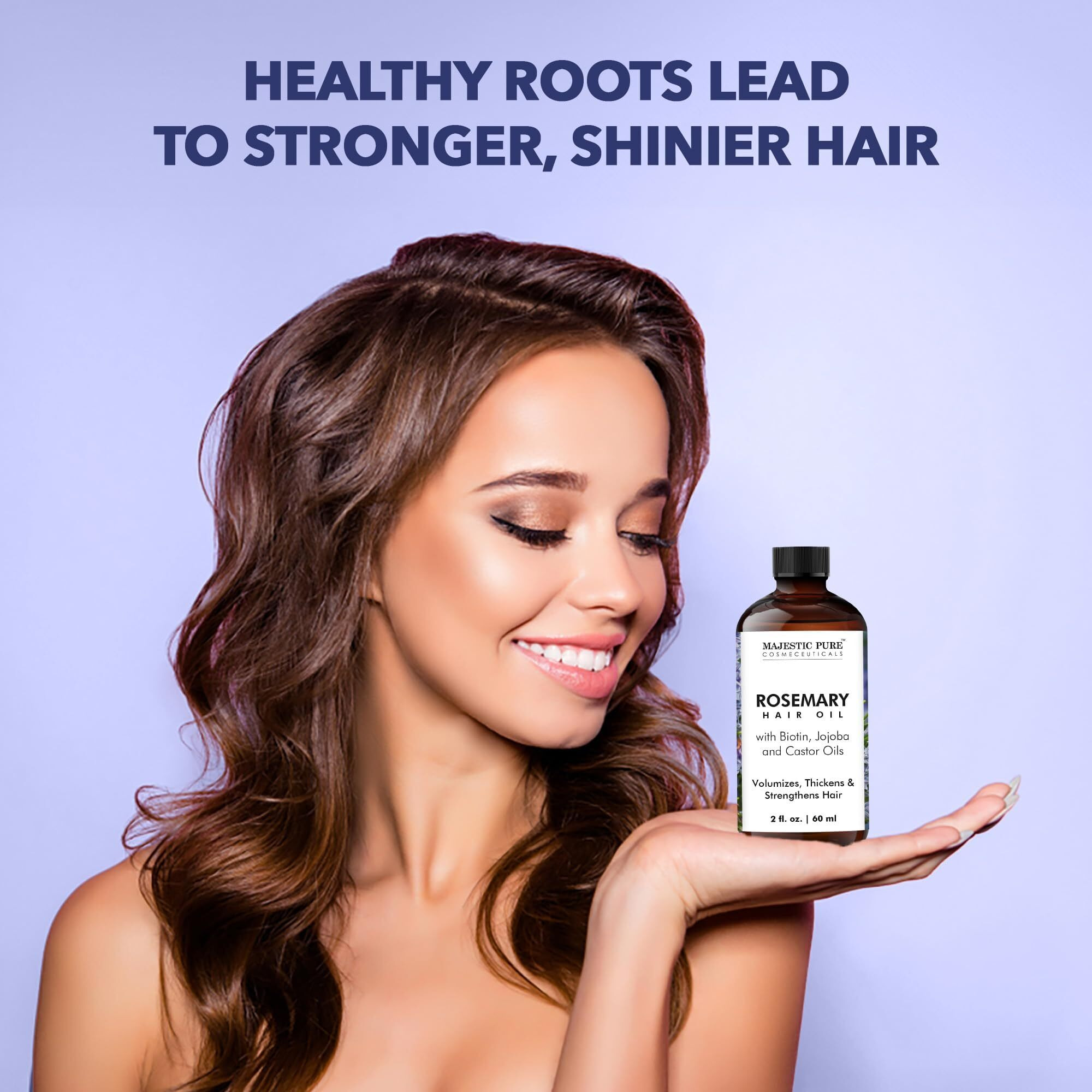 Majestic Pure 100% Pure Rosemary Oil With Biotin For Hair Care, Strengthening, Nourishing, And Volumizing Formula With Jojoba Oil And Castor Oil - Non Gmo Verified, 2 Fl Oz