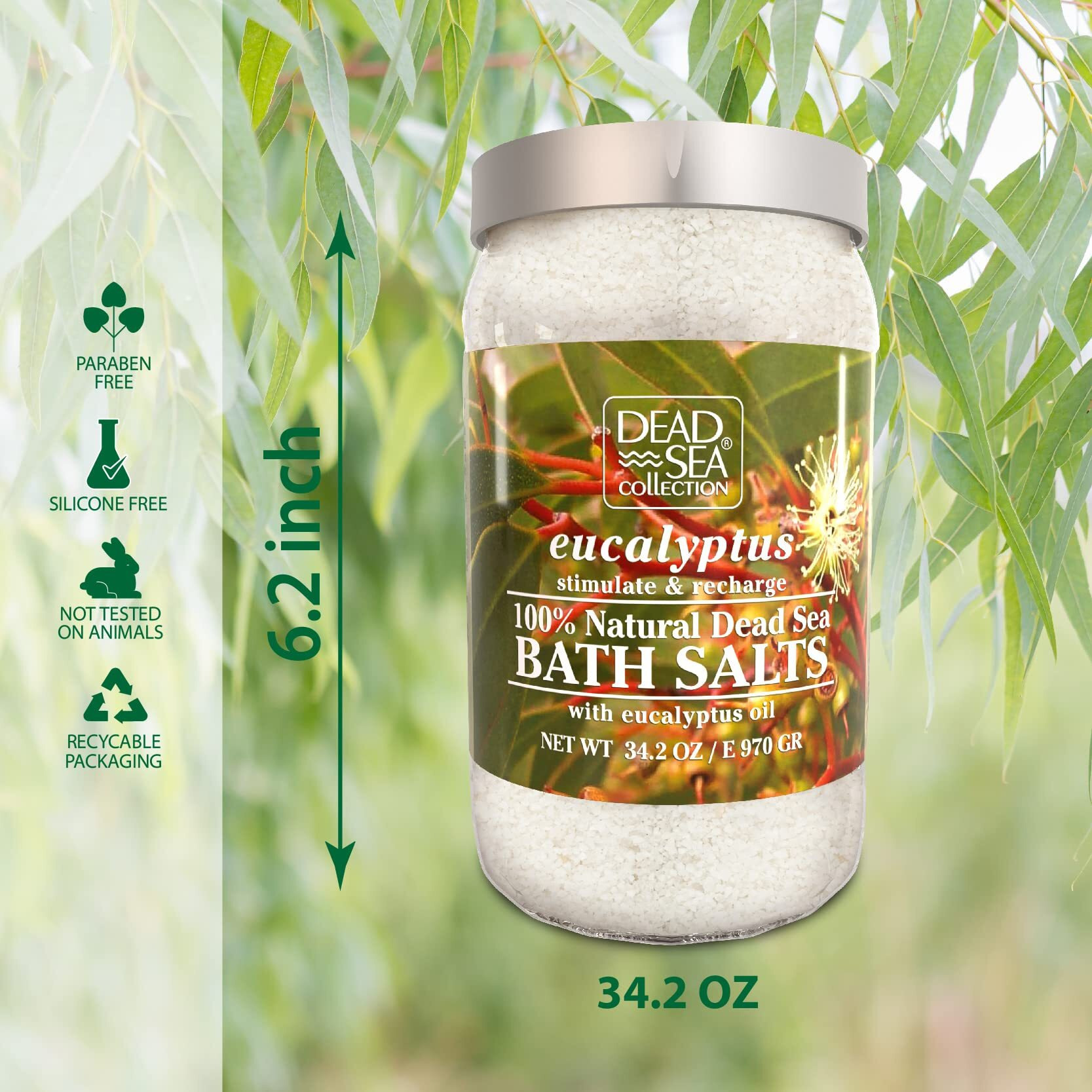 Dead Sea Collection Bath Salts With Eucalyptus - Pure Dead Sea Salt And Eucalyptus Oil - Nourishing Soothing And Relaxing Skin And Muscle - 34.2 Oz