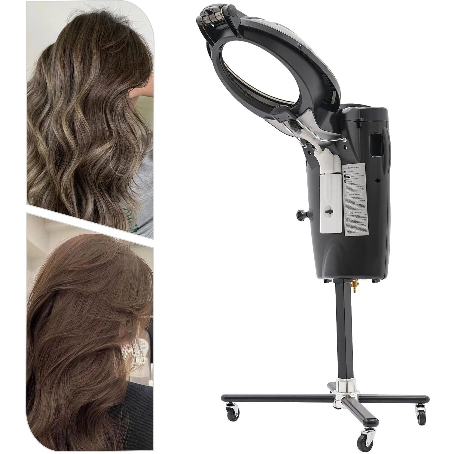 Baiodnb 700W Professional Salon Hair Steamer, Micro Mist Hair Dryer Hooded 7 Color Light, Standing Hair Dryer For Hair Coloring Oil Baking Ozone Cold Fog Hair Care Repair (Black)