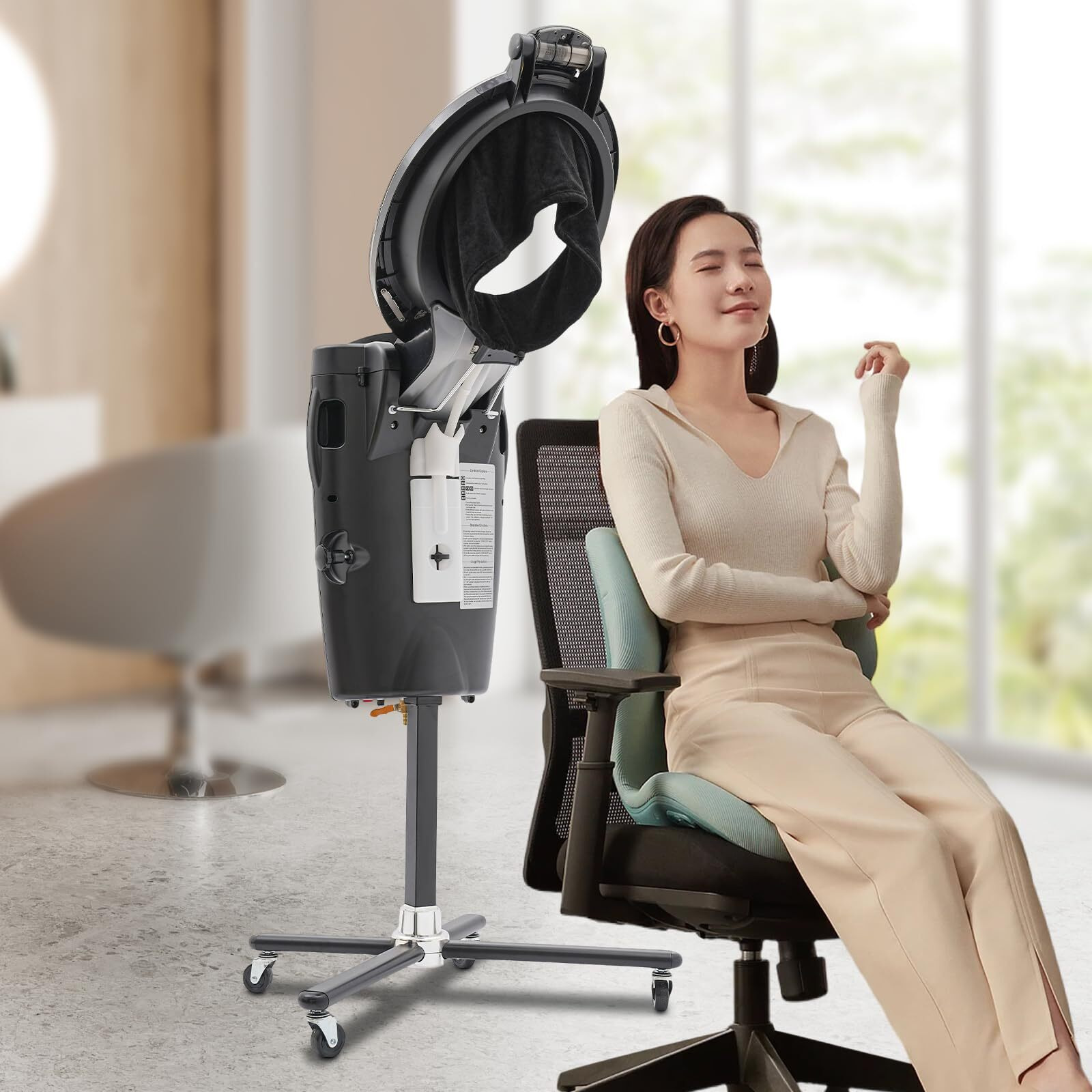 Baiodnb 700W Professional Salon Hair Steamer, Micro Mist Hair Dryer Hooded 7 Color Light, Standing Hair Dryer For Hair Coloring Oil Baking Ozone Cold Fog Hair Care Repair (Black)