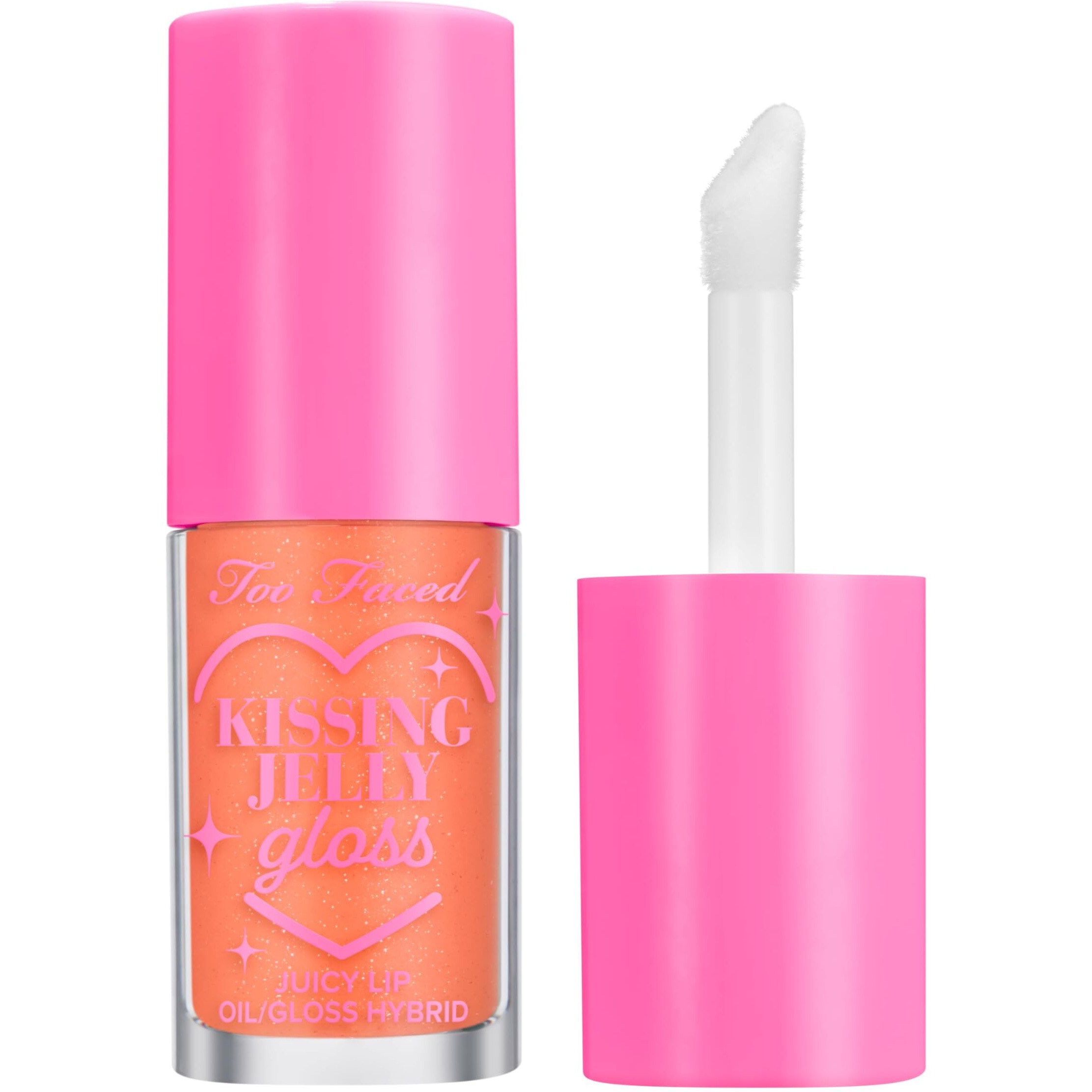 Too Faced Kissing Jelly Lip Oil Gloss | Sunflower & Jojoba Oils, Peach Rings, 0.15 Fl Oz