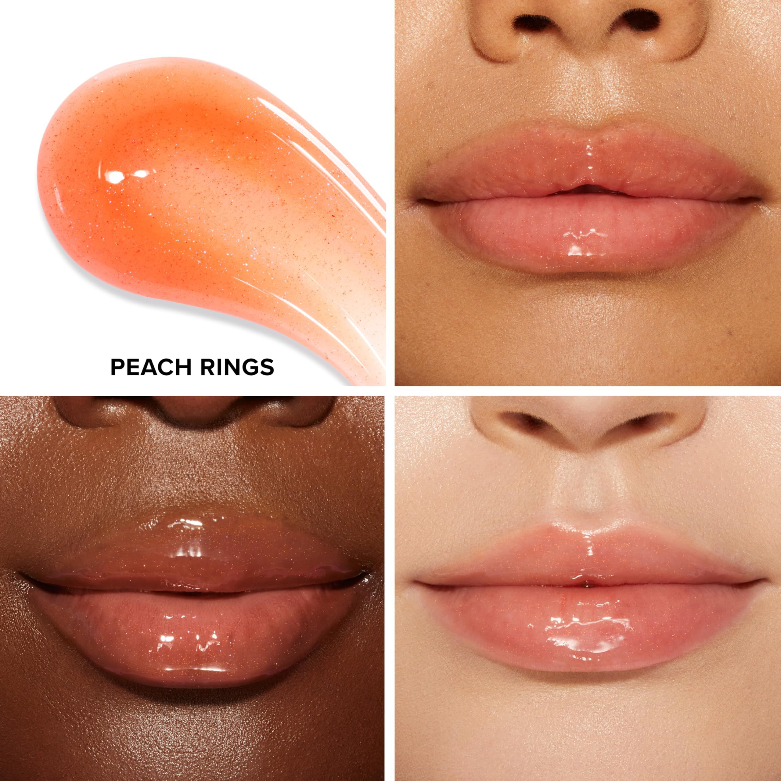 Too Faced Kissing Jelly Lip Oil Gloss | Sunflower & Jojoba Oils, Peach Rings, 0.15 Fl Oz