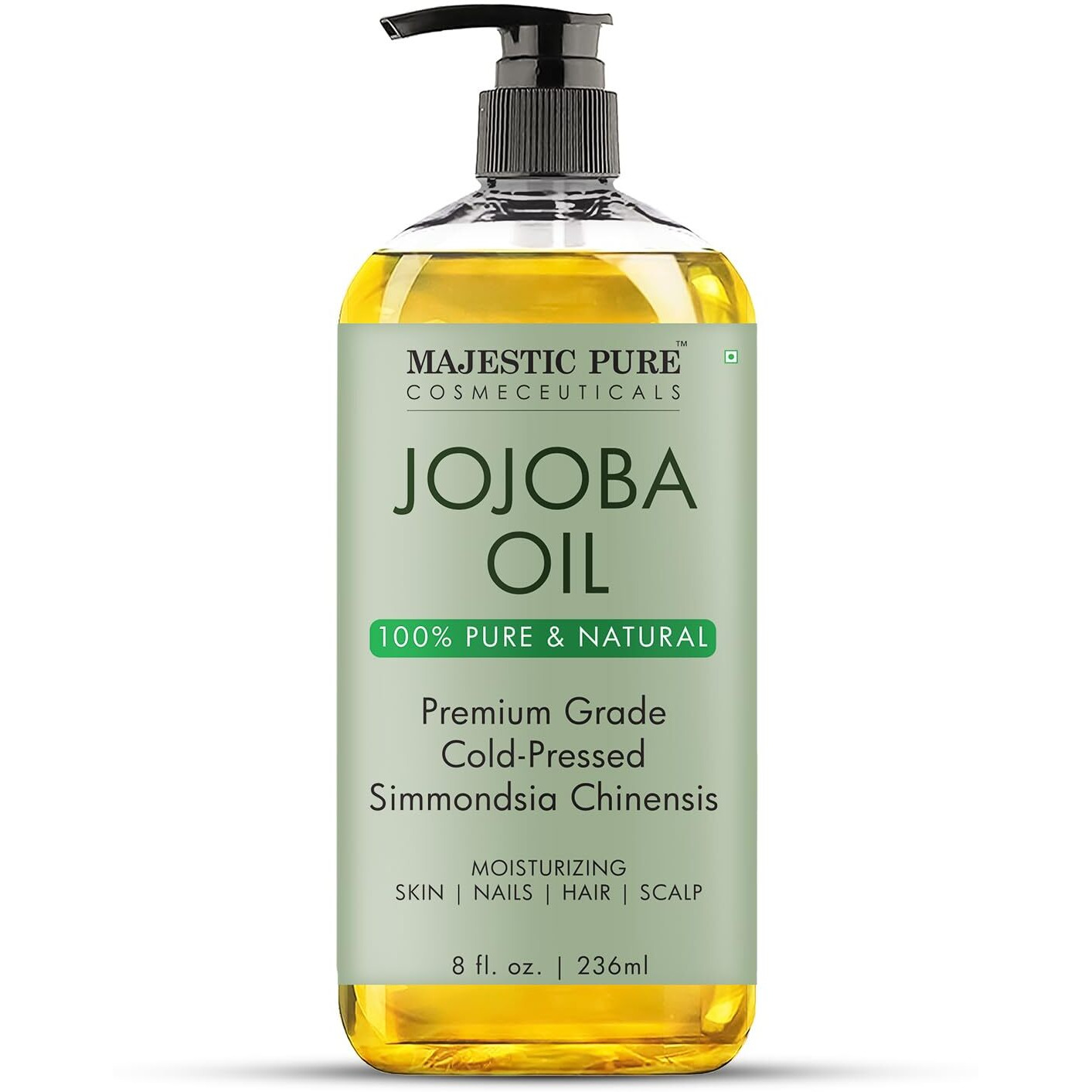 Majestic Pure Jojoba Oil | 100% Pure Jojoba Oil For Skin, Hair, Scalp, Nails, Face | Cold Pressed & Hexane Free | Hair & Body Oil | 8 Fl Oz