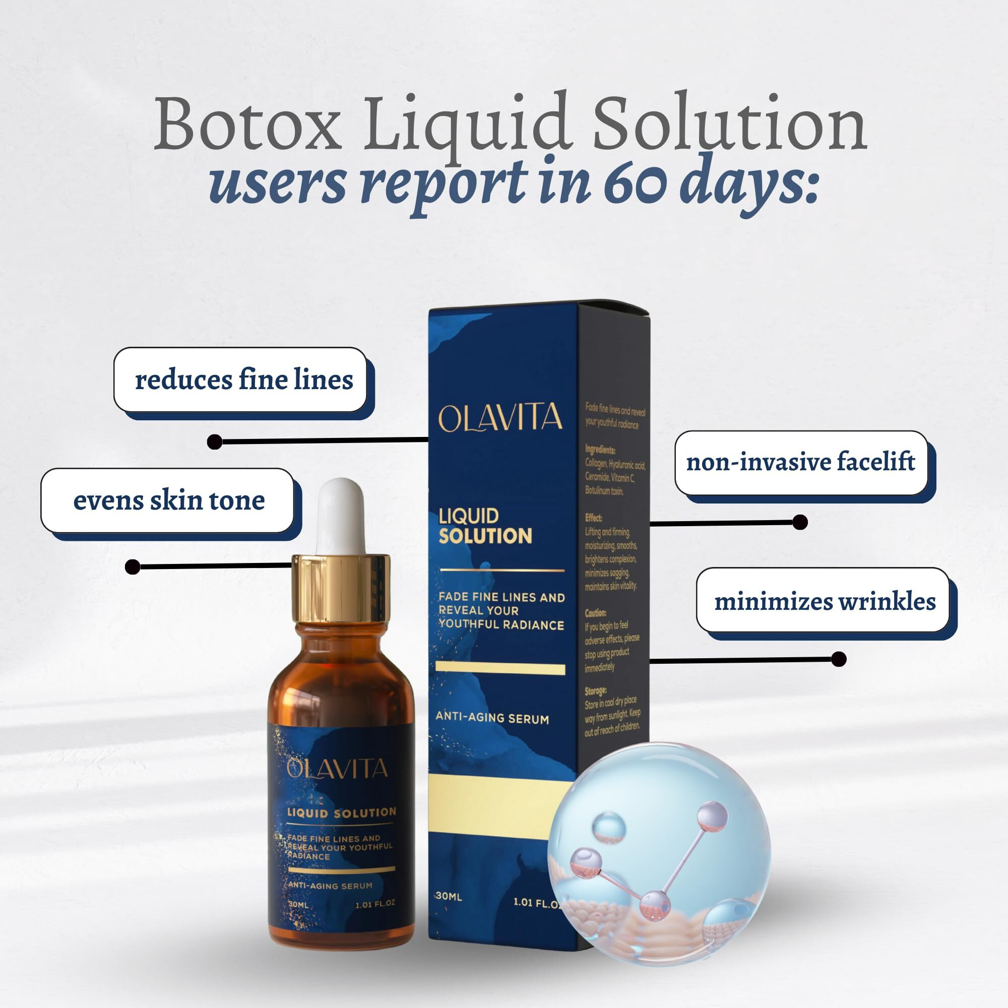 Original Olavita Liquid Solution Anti-Aging Face Serum - Reduces Fine Lines, Wrinkles & Dark Spots - Supports Collagen Production, Balances Oils & Improves Skin Elasticity For Radiant, Even Skin Tone
