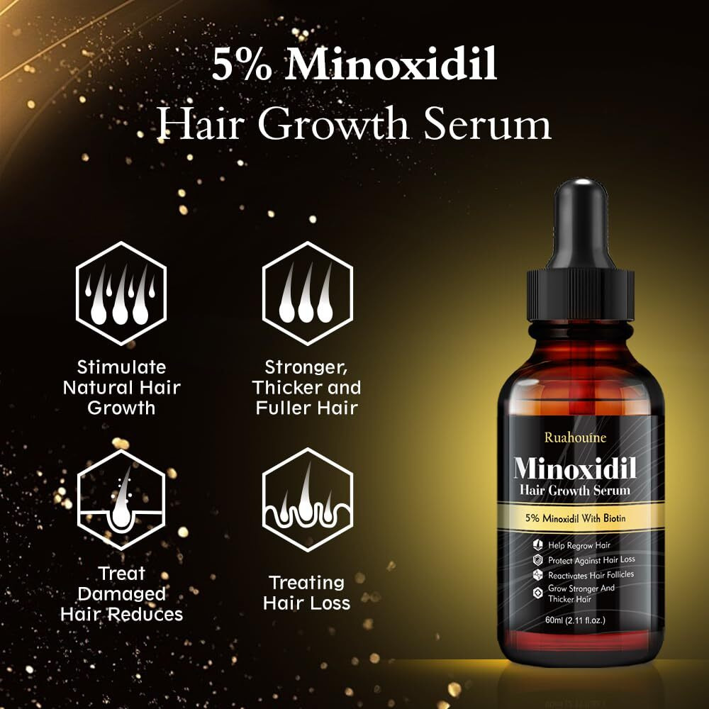 5% Minoxidil Hair Regrowth Oil For Men And Women - Extra Strength Topical Serum For Hair Loss, Promotes Thicker, Healthier Hair And Beard Growth Kit, 2.11 Fl.Oz