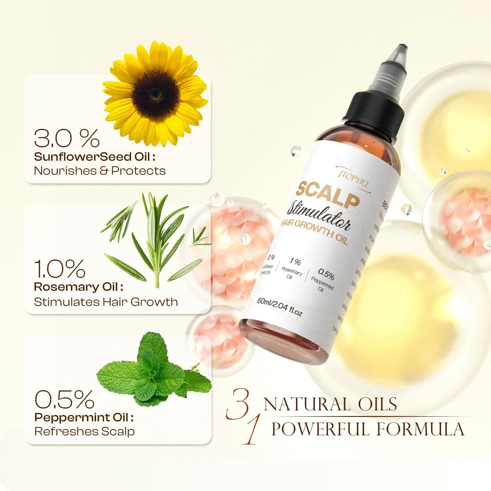 Jtopyrt Scalp Stimulator Hair Growth Oil Rosemary Castor Blend For Thinning Hair, Daily Nourishment & Thicker Strands, Natural Oils For Men/Women