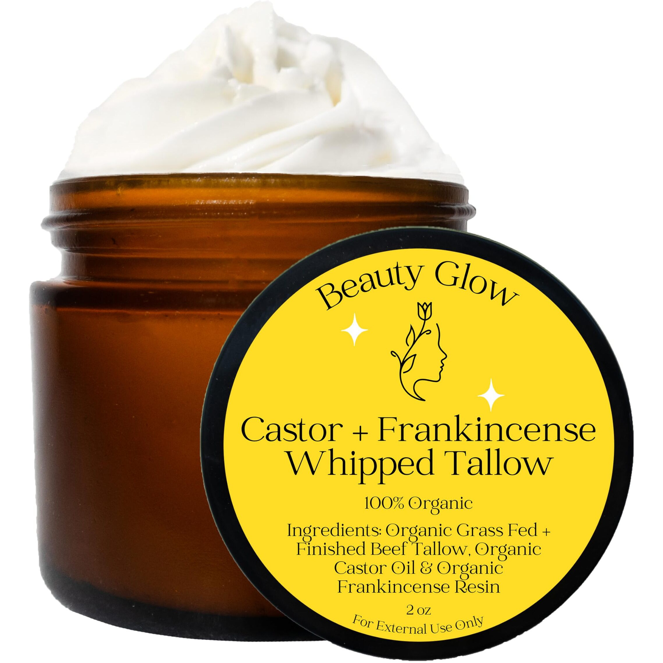 Frankincense & Castor Oil Beef Tallow Grass Fed & Finished Organic Moisturizer For Skin Hydrating & Nourishing For Cracked, Dry Skin Age Defying