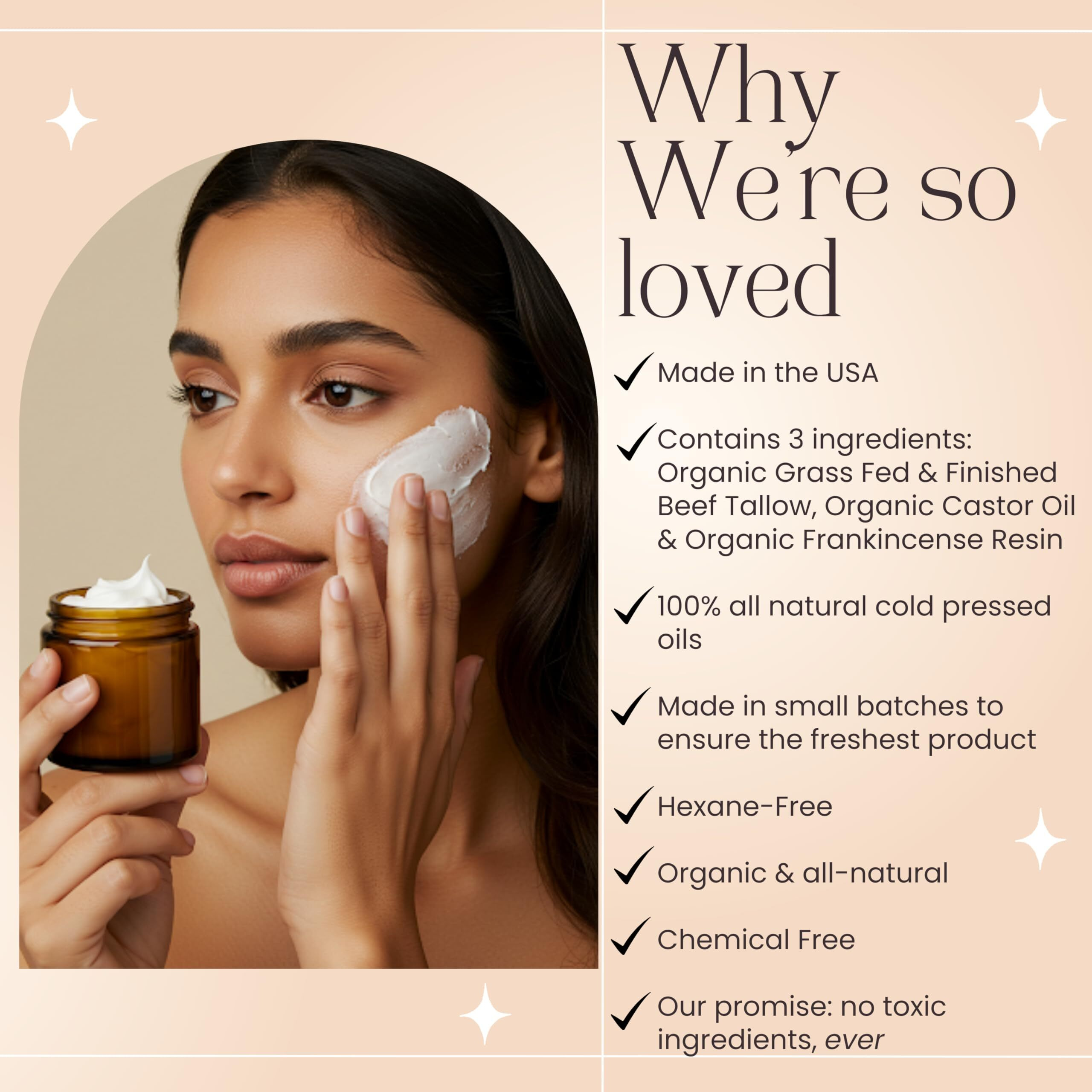 Frankincense & Castor Oil Beef Tallow Grass Fed & Finished Organic Moisturizer For Skin Hydrating & Nourishing For Cracked, Dry Skin Age Defying