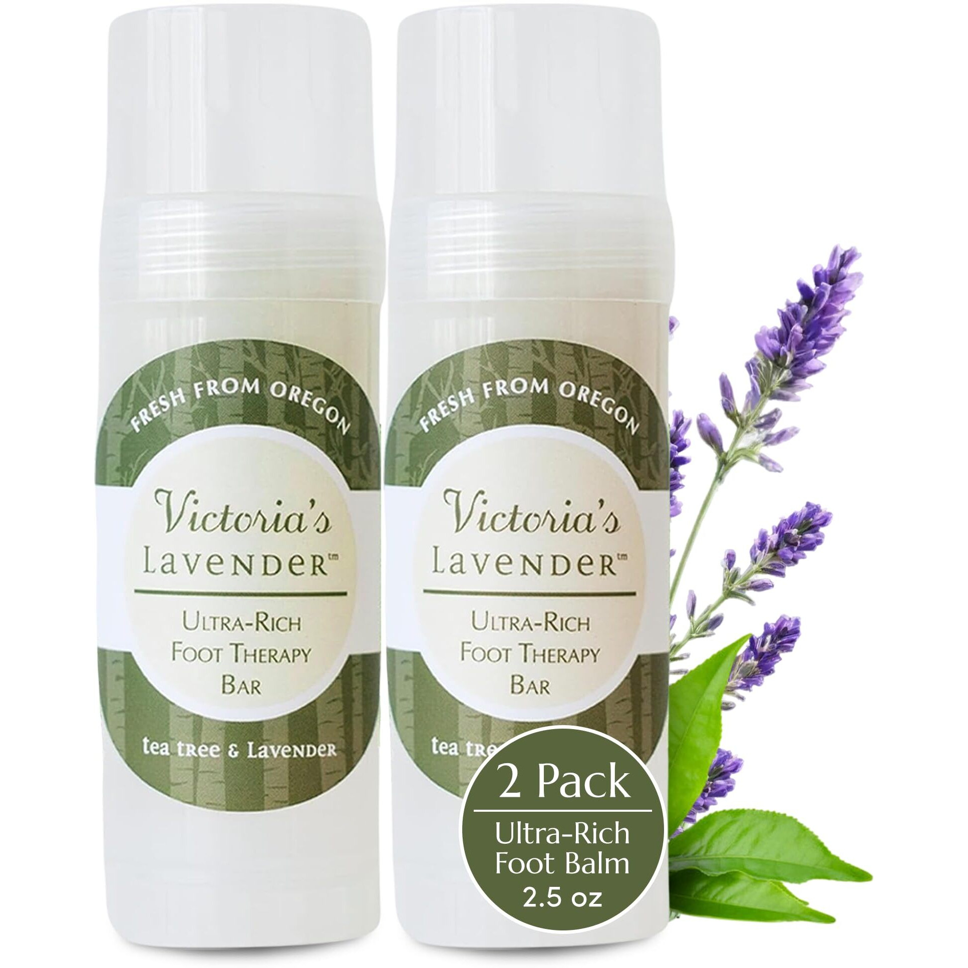 Victoria's Lavender Ultra Rich Foot Balm For Dry Cracked Feet - Heel Repair & Softener With Tea Tree Oil & Lavender - Dry Heels Treatment For Women & Men - Made In Usa Foot Balm Stick - 2 Pack (2.5Oz)