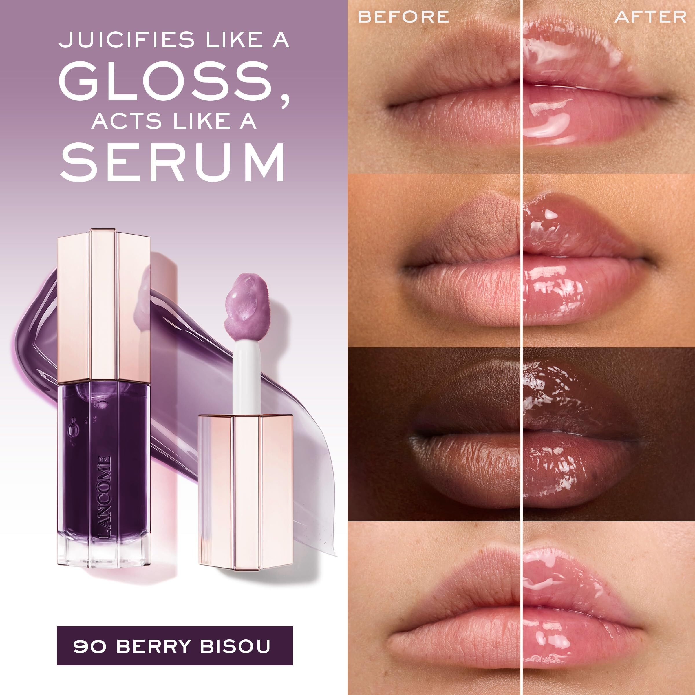 Lancme Lip Idle Juicytreat Oil-In-Gloss -24Hr Hydrating Gloss With Squalane For Instant Shine - 90 Berry Bisou