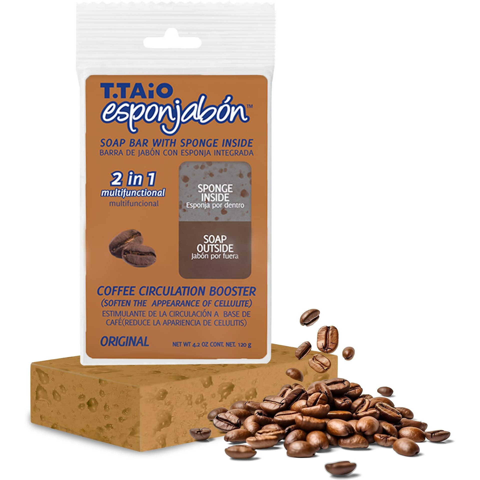 T.Taio Esponjabon Mother Of Pearl, Charcoal, And Coffee Soap Sponges - Shower Scrubbers That Remove Oil And Dirt - Sponges To Scrub Foot, Elbow, And Face - Bathroom Accessories - Fresh Scent (3-Pack)