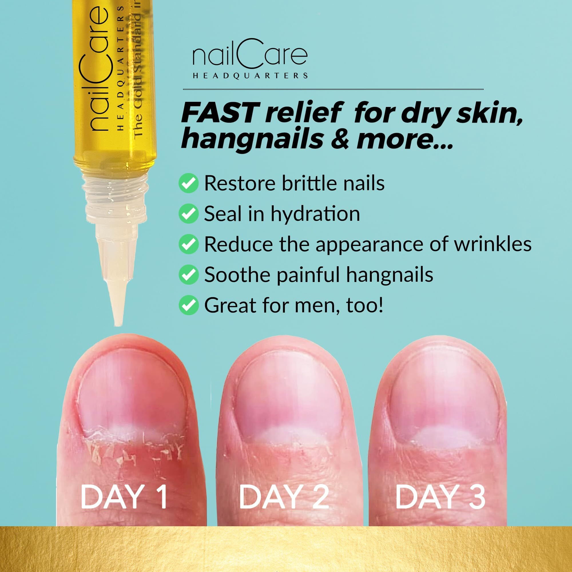 Nail Care Headquarters Refillable Empty Squeeze Cuticle Pens, Perfect For Holding Simply Pure Nail & Cuticle Oil - Gold Cap 3 Pack