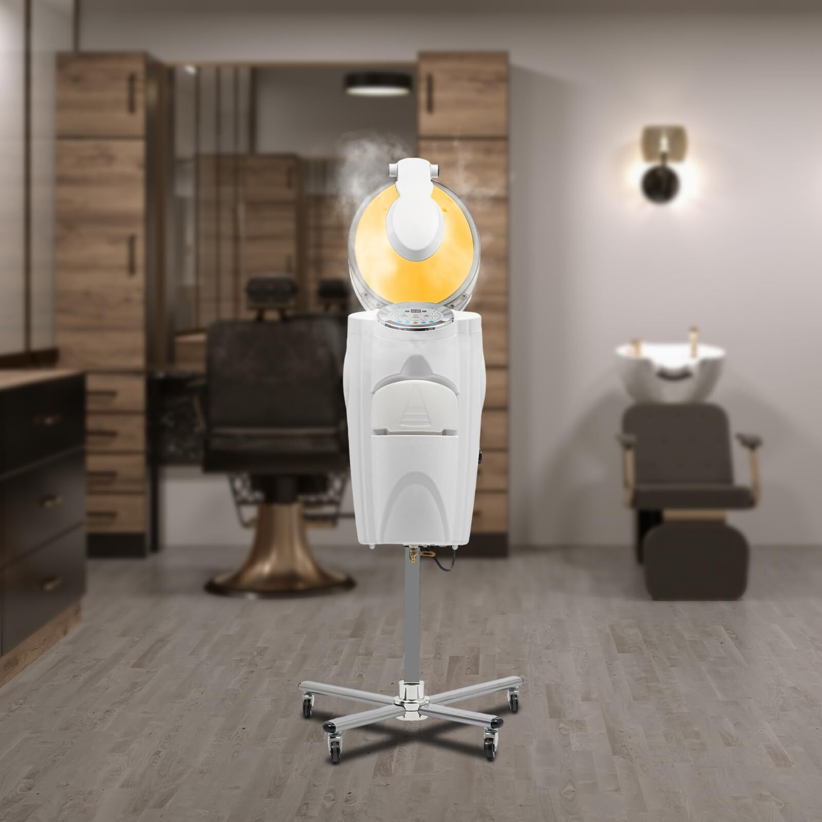 Baiodnb 700W Professional Salon Hair Steamer, Micro Mist Hair Dryer Hooded 7 Color Light, Standing Hair Dryer For Hair Coloring Oil Baking Ozone Cold Fog Hair Care Repair (White)