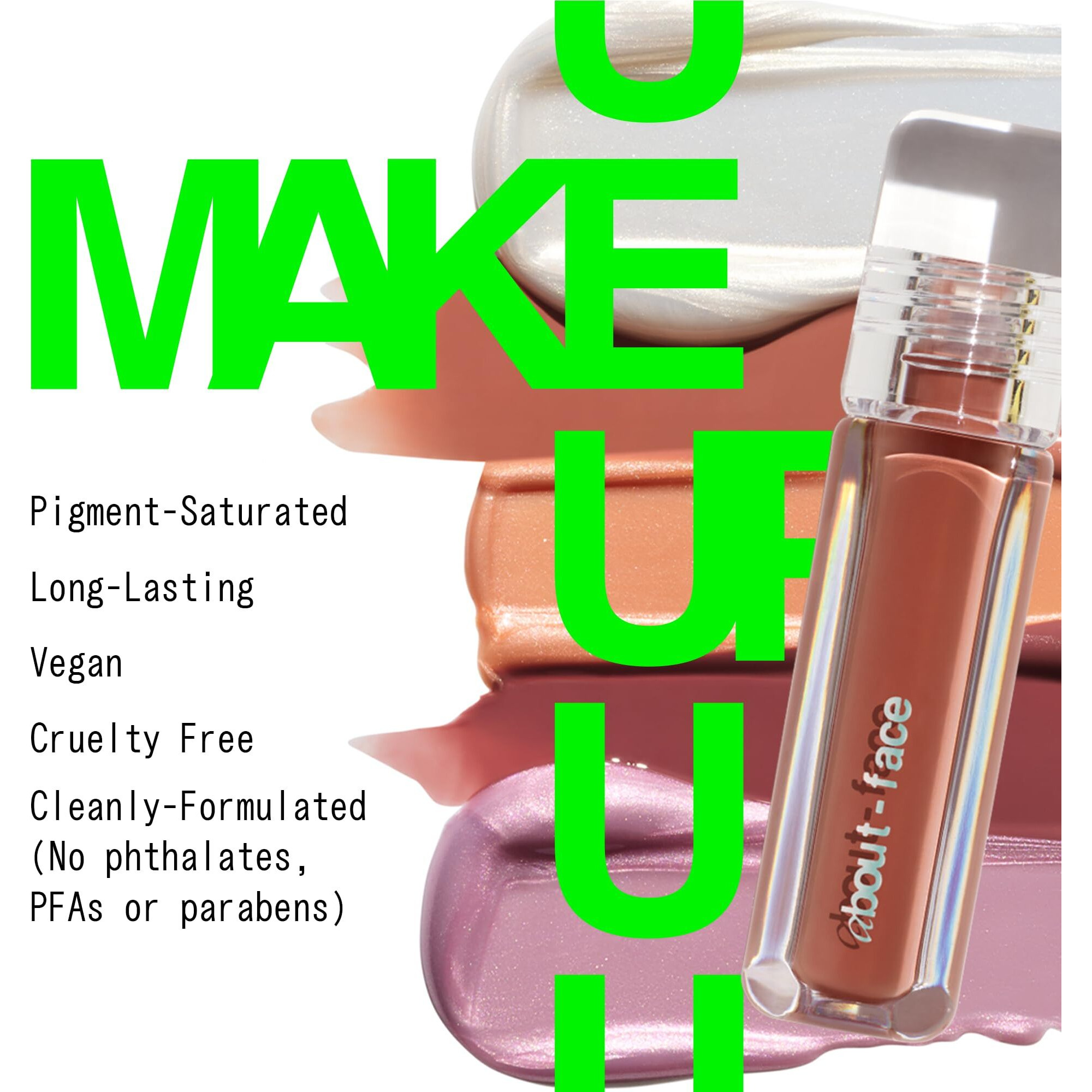 About-Face Light Lock Lip Gloss Plastic Petal - Non-Sticky, High-Shine Lip Oil Gloss With Coconut Oil, Peppermint & Lavender - Vegan, Cruelty-Free, Clean Beauty - 0.21 Oz (Peachy Beige)