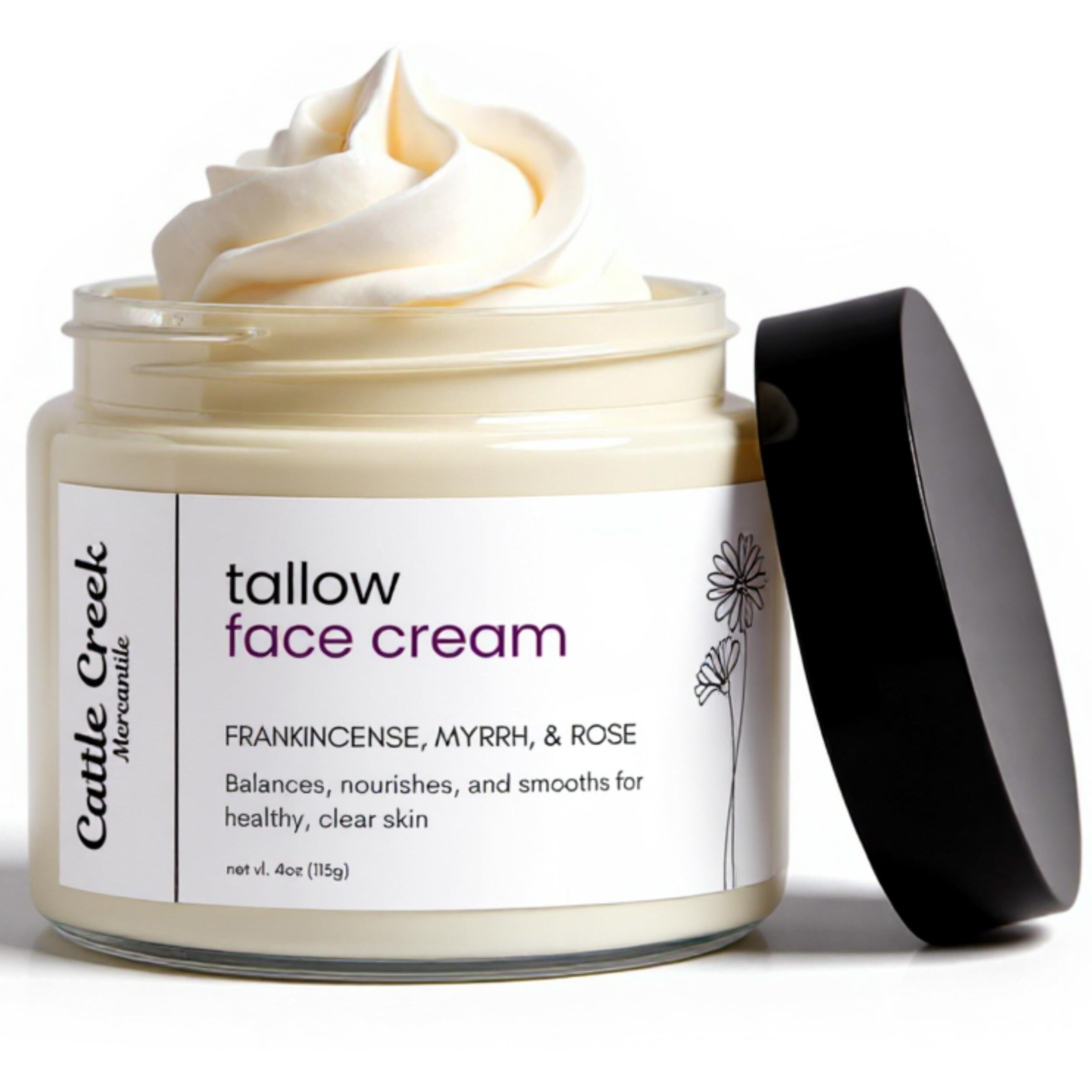 Cattle Creek Tallow Face Moisturizer - Whipped Beef Tallow For Face With Sweet Almond, Myrrh, Frankincense & Rose Oils - Grass-Fed Beef Tallow For Face Care, Hydration, Anti-Aging & Sensitive Skin