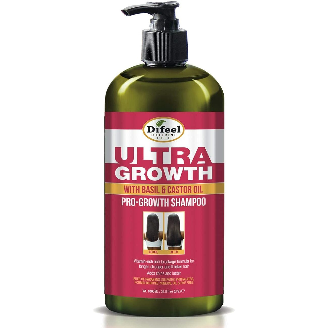 Difeel Ultra Growth Shampoo With Basil & Castor Oil - 33.8 Oz, Sulfate-Free For Promoting Hair Growth