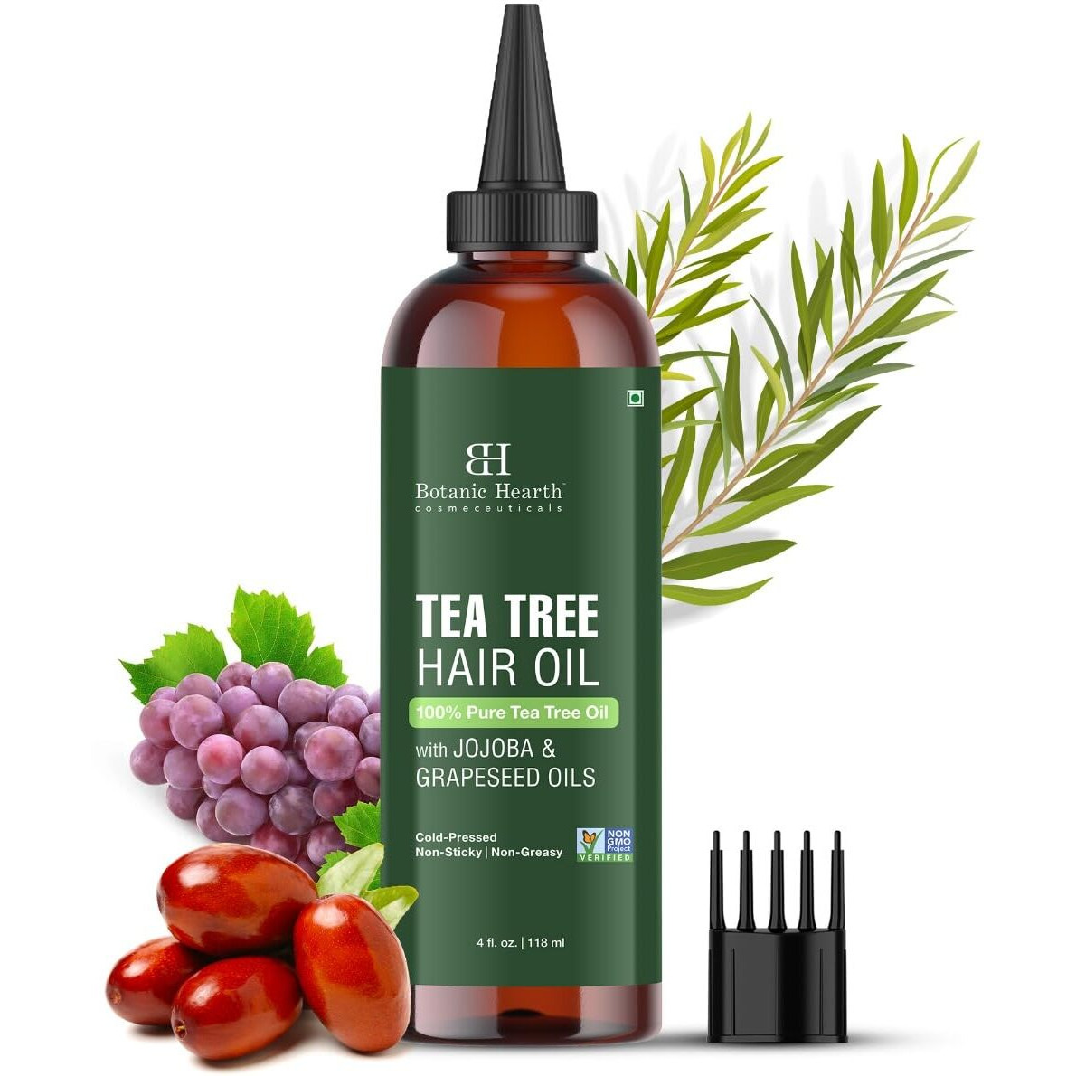 Botanic Hearth Tea Tree Oil For Hair (4 Fl Oz) | With Jojoba & Grapeseed Oils | Soothes Itchy Scalp & Fights Dandruff | Non Gmo Verified