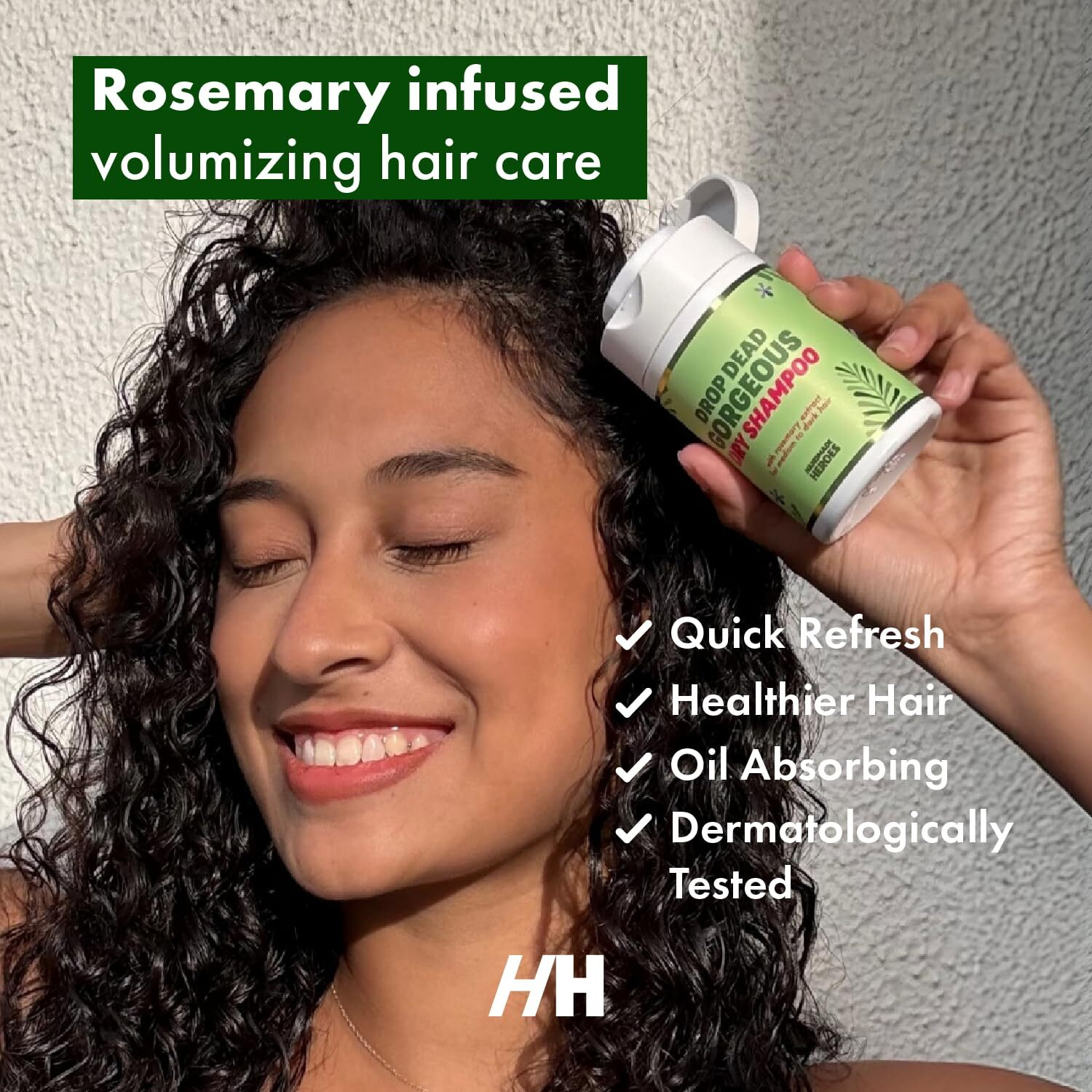 Handmade Heroes Dry Shampoo With Rosemary Oil For Hair Growth Healthier Looking Hair Volumizing Non Aerosol Drop Dead Gorgeous Dry Shampoo Rosemary 1.8Oz (Medium To Dark 1Pc)