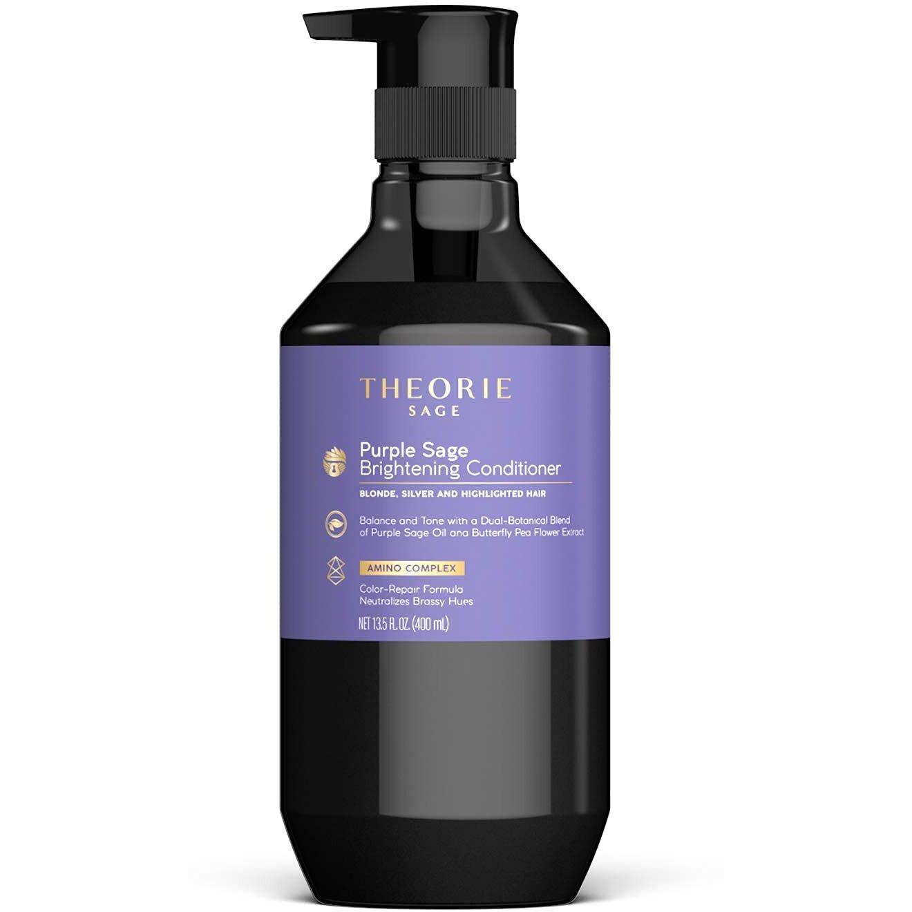 Theorie Purple Sage Brightening Conditioner For Blonde, Bleached, Silver, And Grey Hair - Eliminates Brassiness & Yellows | Infused With Argan, Marula, And Grape Seed Oil - 400Ml