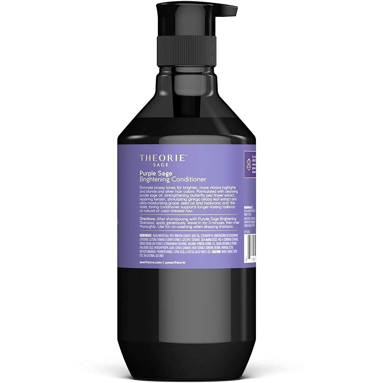 Theorie Purple Sage Brightening Conditioner For Blonde, Bleached, Silver, And Grey Hair - Eliminates Brassiness & Yellows | Infused With Argan, Marula, And Grape Seed Oil - 400Ml