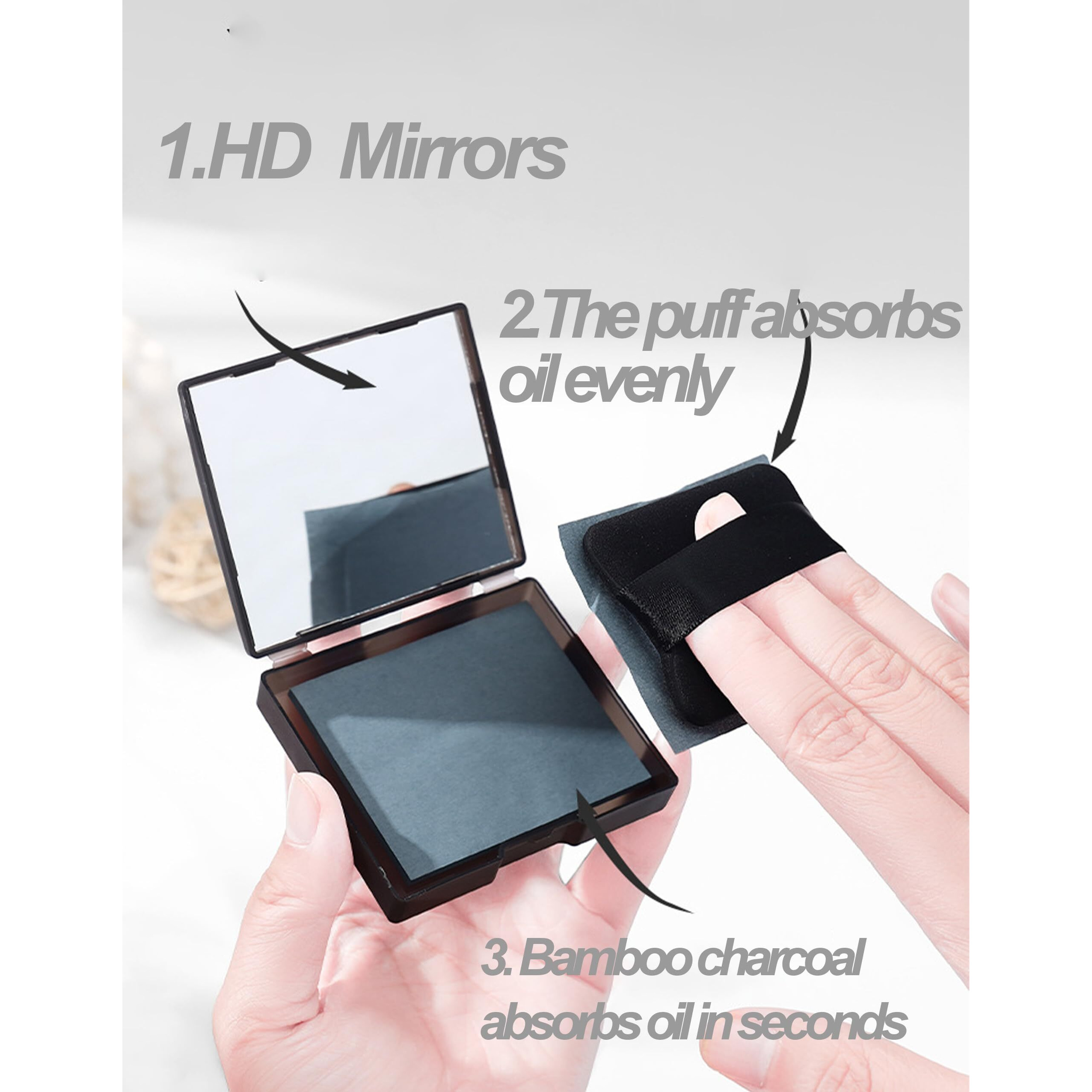 Bamboo Charcoal Oil Blotting Paper - 300 Sheets W/Mirror, Puff & Refills, Absorbs Excess Face Oil, Controls Shine, Gentle For Makeup Use