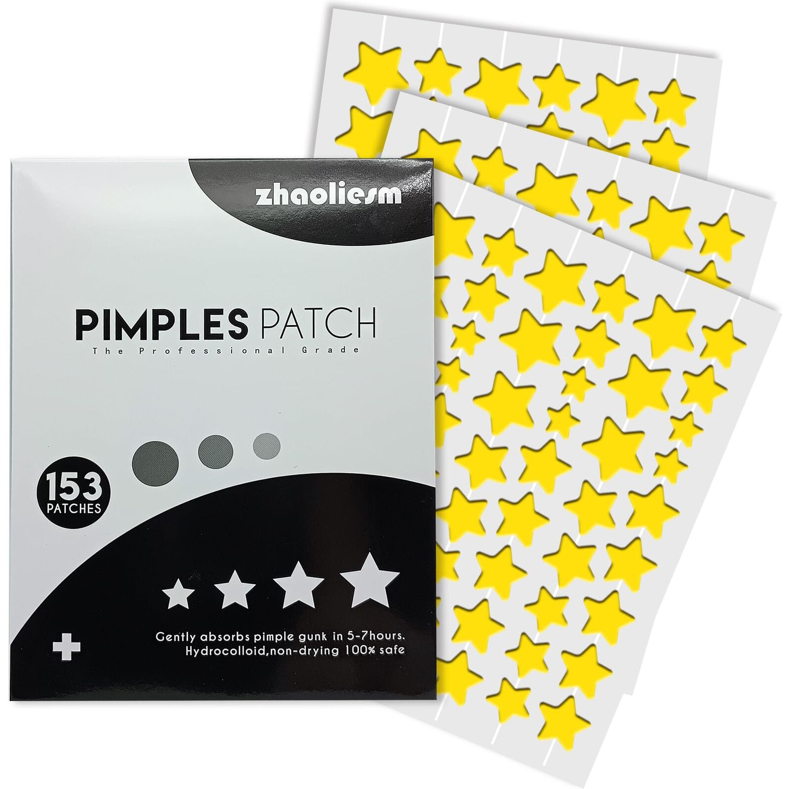 Yellow Star Pimple Patches For Face, 153 Count Hydrocolloid Star Acne Patches Invisible, Cute Zit Covers For Face, Spot Stickers With Tea Tree, Salicylic Acid And Cica Oil