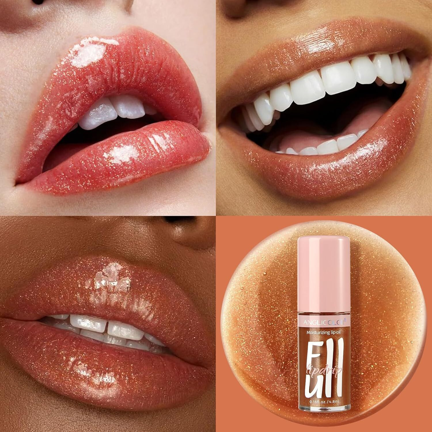 Anglicolor 2Pc Lip Oil And Metallic Glitter Pink Lipstick,Natural Lip Plumper,Fruit Flavoured Lip Oil,For Dry Lip's Moisturizing Hydrating,Vegan & Cruelty-Free (06 Gaia+15)