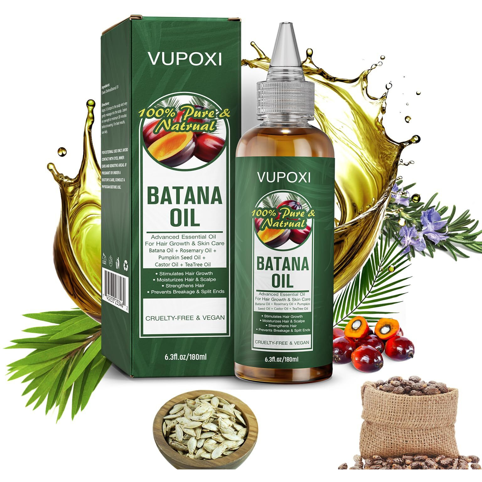 5-In-1 Batana Oil For Hair Growth | Liquid Blend With Rosemary, Pumpkin, Tea Tree, Castor Oil - 180Ml (6.3 Fl.Oz)