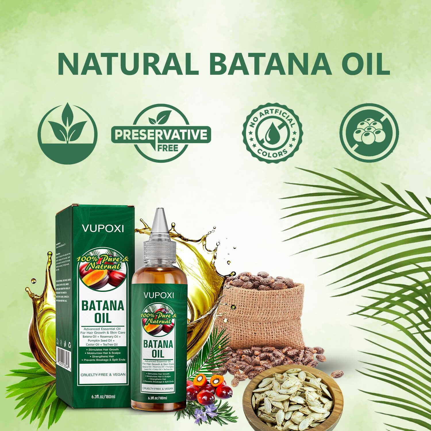 5-In-1 Batana Oil For Hair Growth | Liquid Blend With Rosemary, Pumpkin, Tea Tree, Castor Oil - 180Ml (6.3 Fl.Oz)